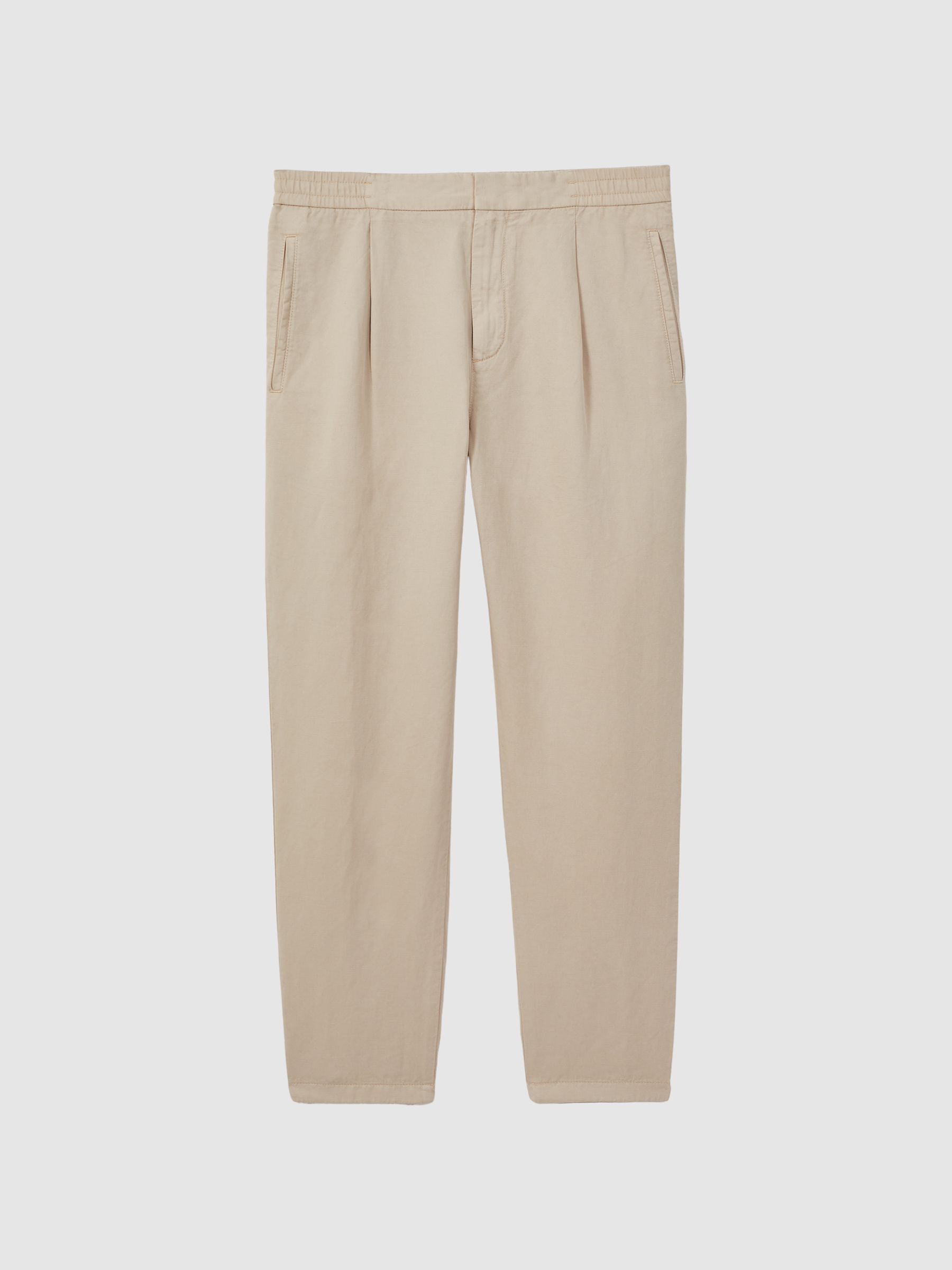Slim Fit Cotton-Linen Trousers in Stone - Image 2 of 5