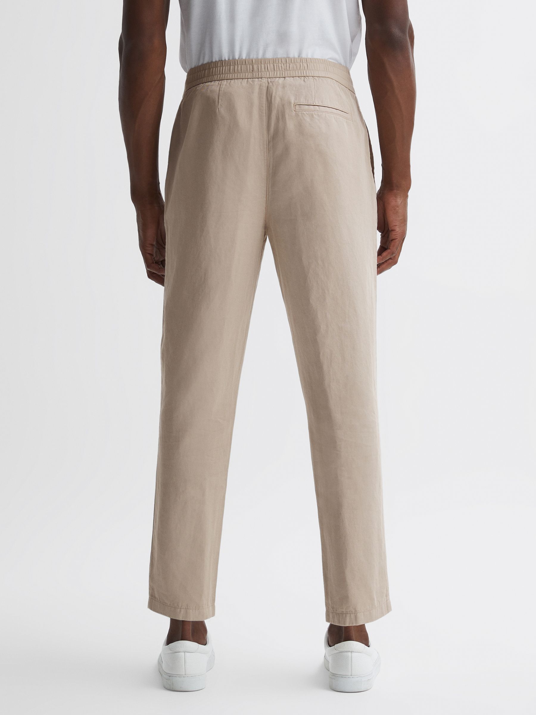 Slim Fit Cotton-Linen Trousers in Stone - Image 4 of 5
