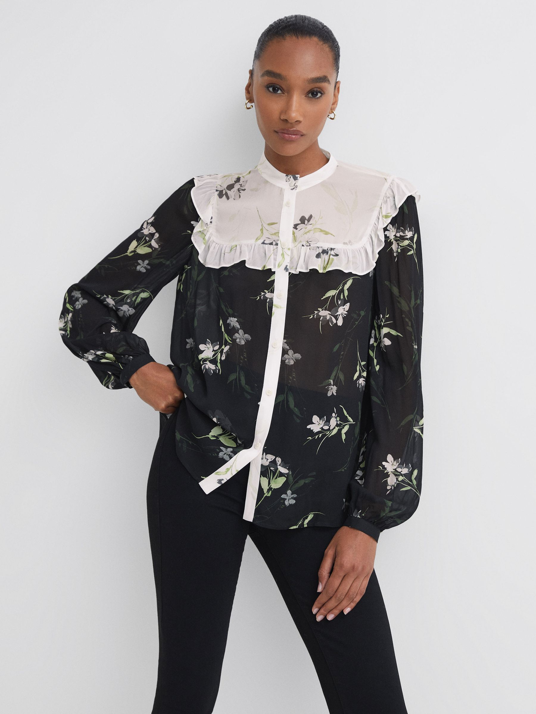 Florere Sheer Floral Blouse in Black - Image 1 of 5