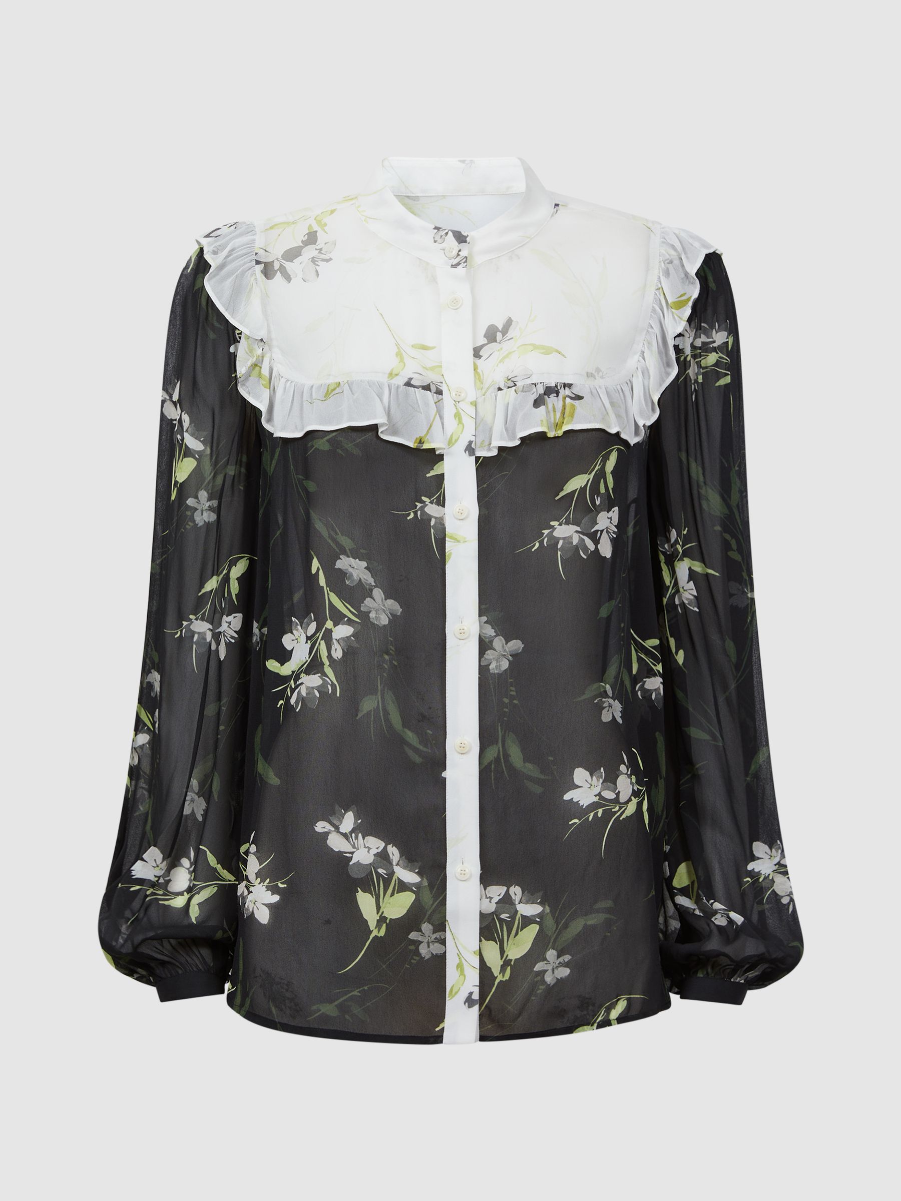Florere Sheer Floral Blouse in Black - Image 2 of 5