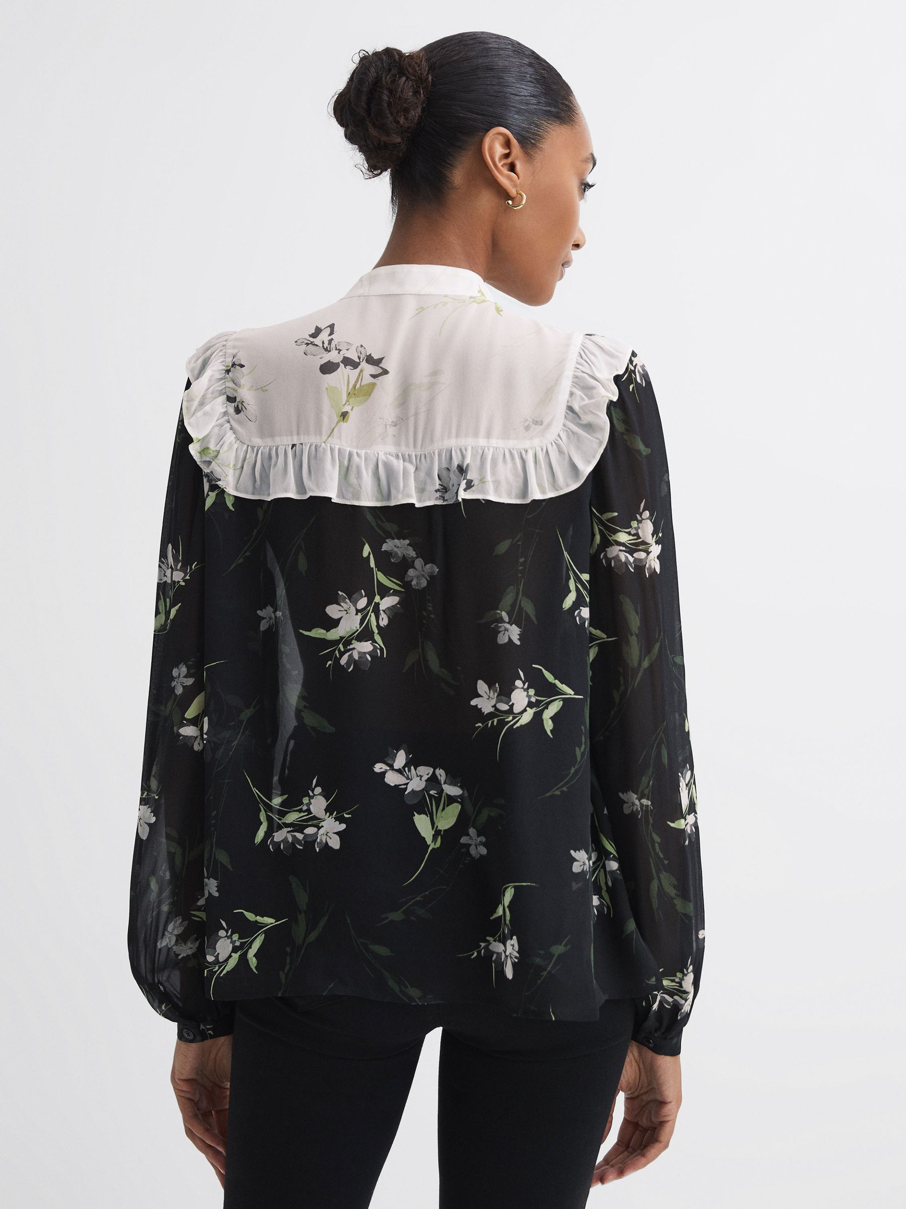 Florere Sheer Floral Blouse in Black - Image 4 of 5
