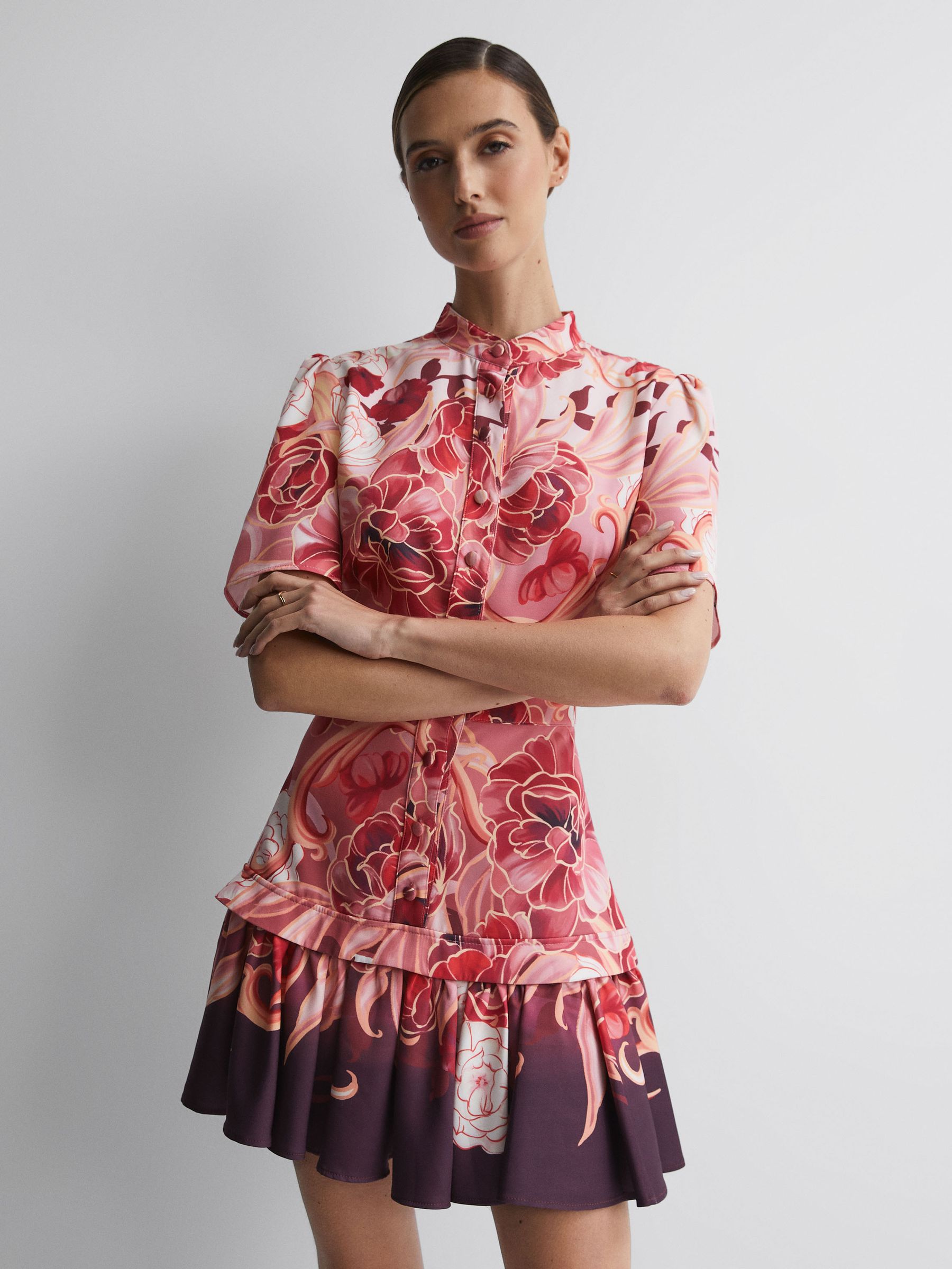 Leo Lin Linen Floral Mini Dress in Adorn Print Passion - Image 3 of 5