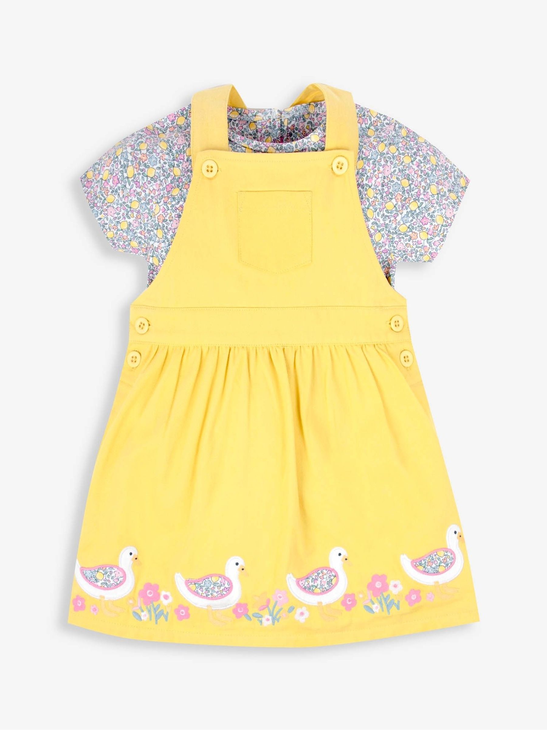 Yellow 2-Piece Duck Appliqué Dungaree Dress & Top Set - Image 1 of 6
