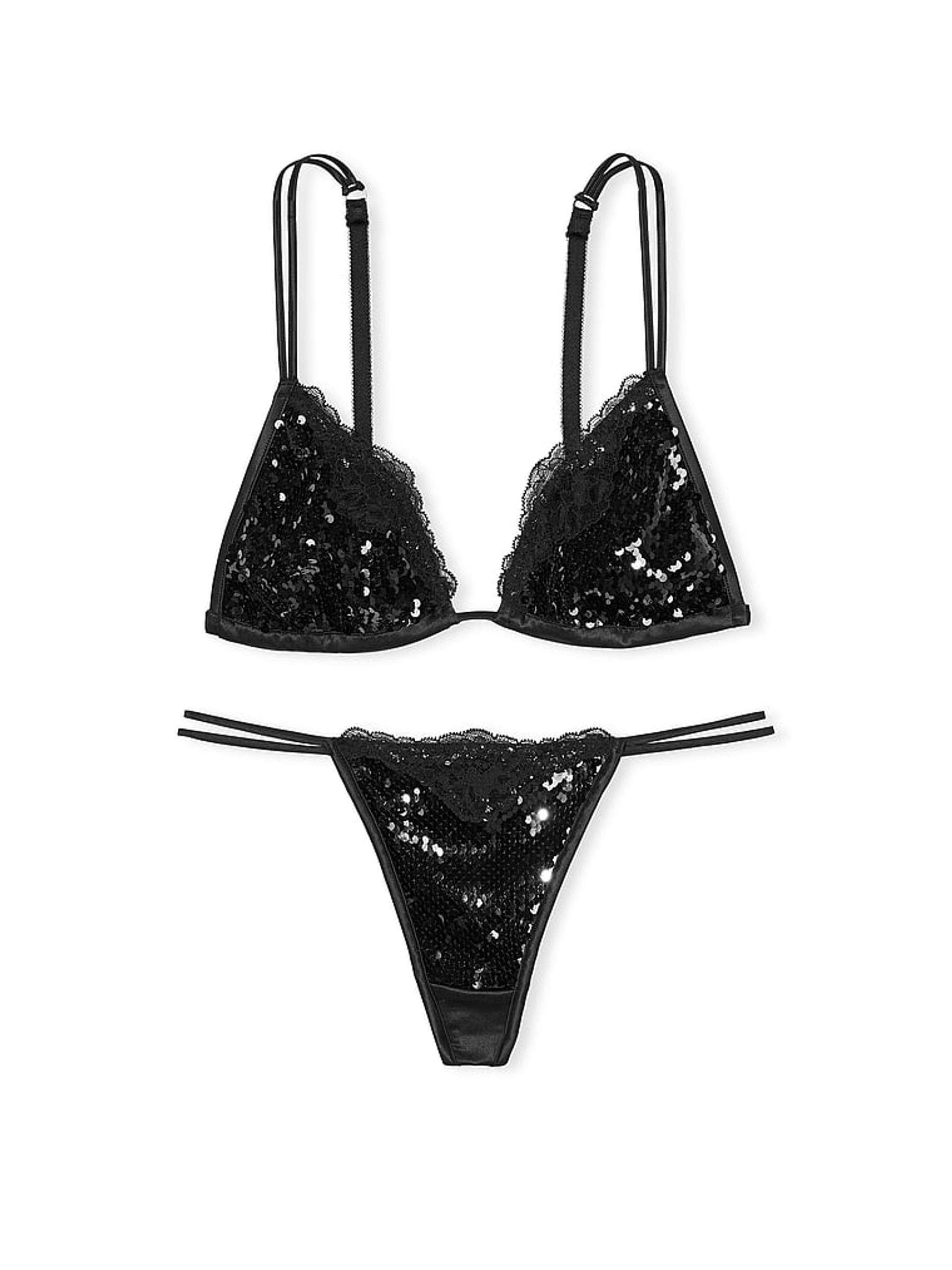 Black Sequin Strappy Bralette and Knicker Set - Image 3 of 3