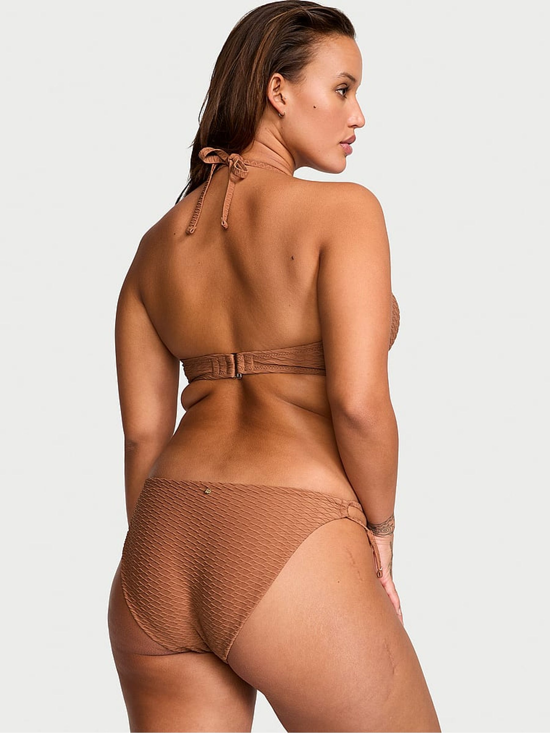 Caramel Brown Fishnet Tie Side Swim Bikini Bottom - Image 2 of 3
