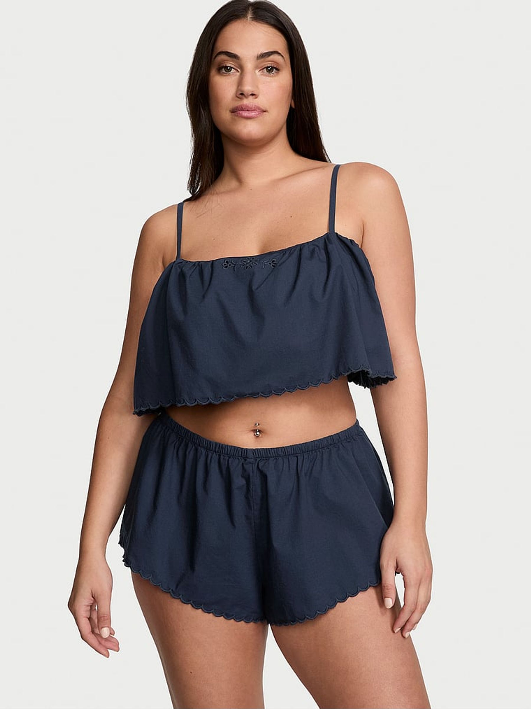 Noir Navy Blue Eyelet Cami Set - Image 1 of 3
