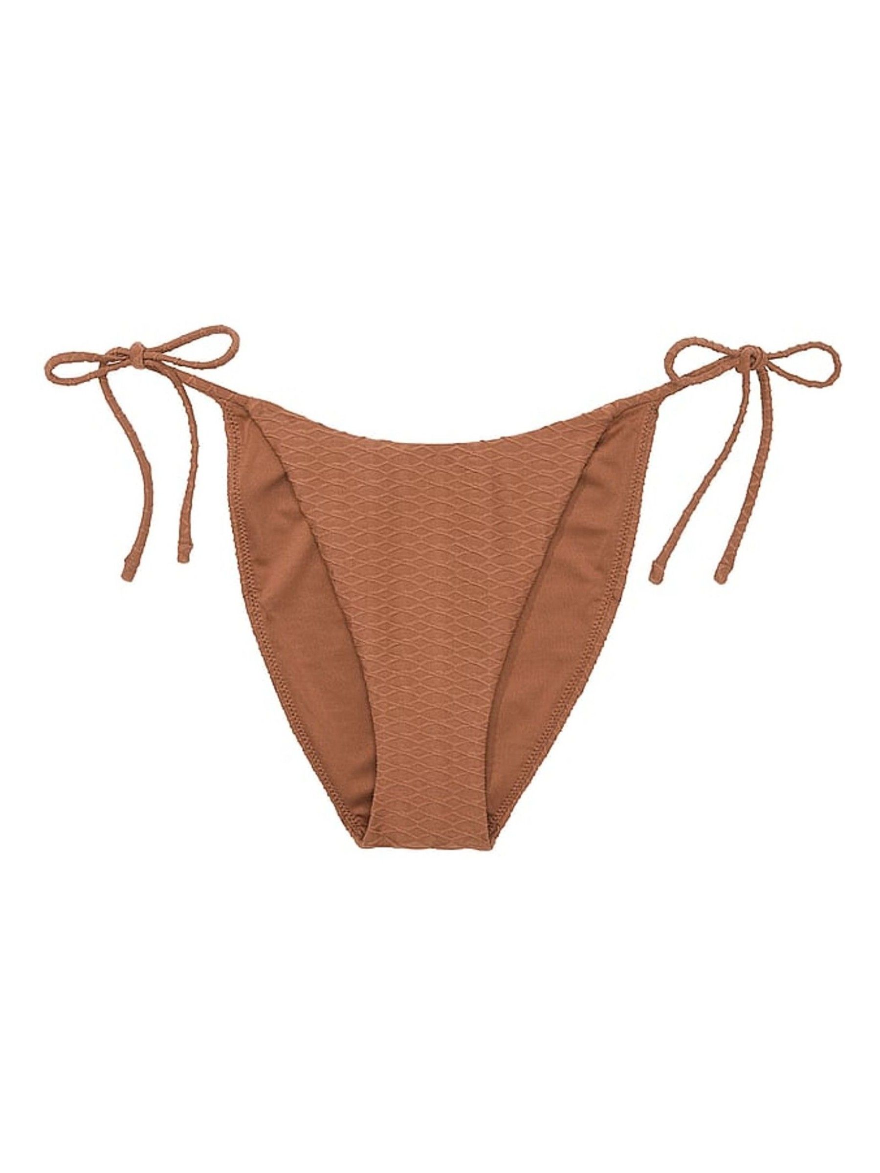 Caramel Brown Fishnet Tie Side High Leg Swim Bikini Bottom - Image 3 of 3