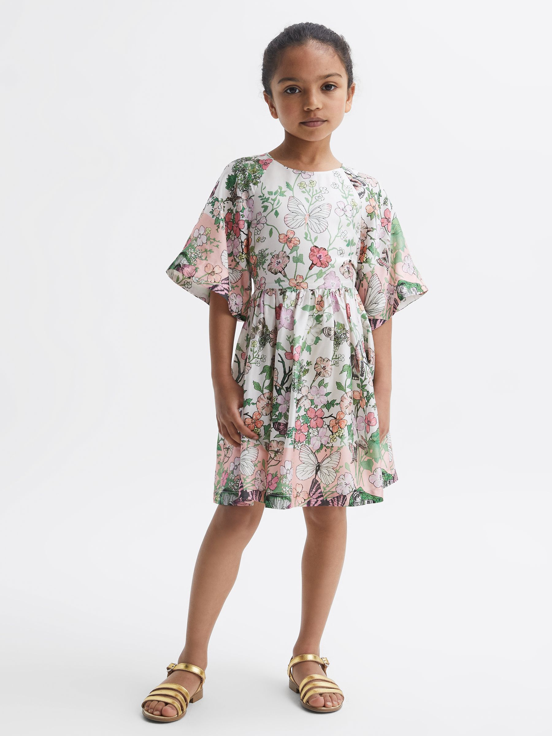 4-9 yrs Floral Print Bell Sleeve Dress in Ivory Print - Image 3 of 7