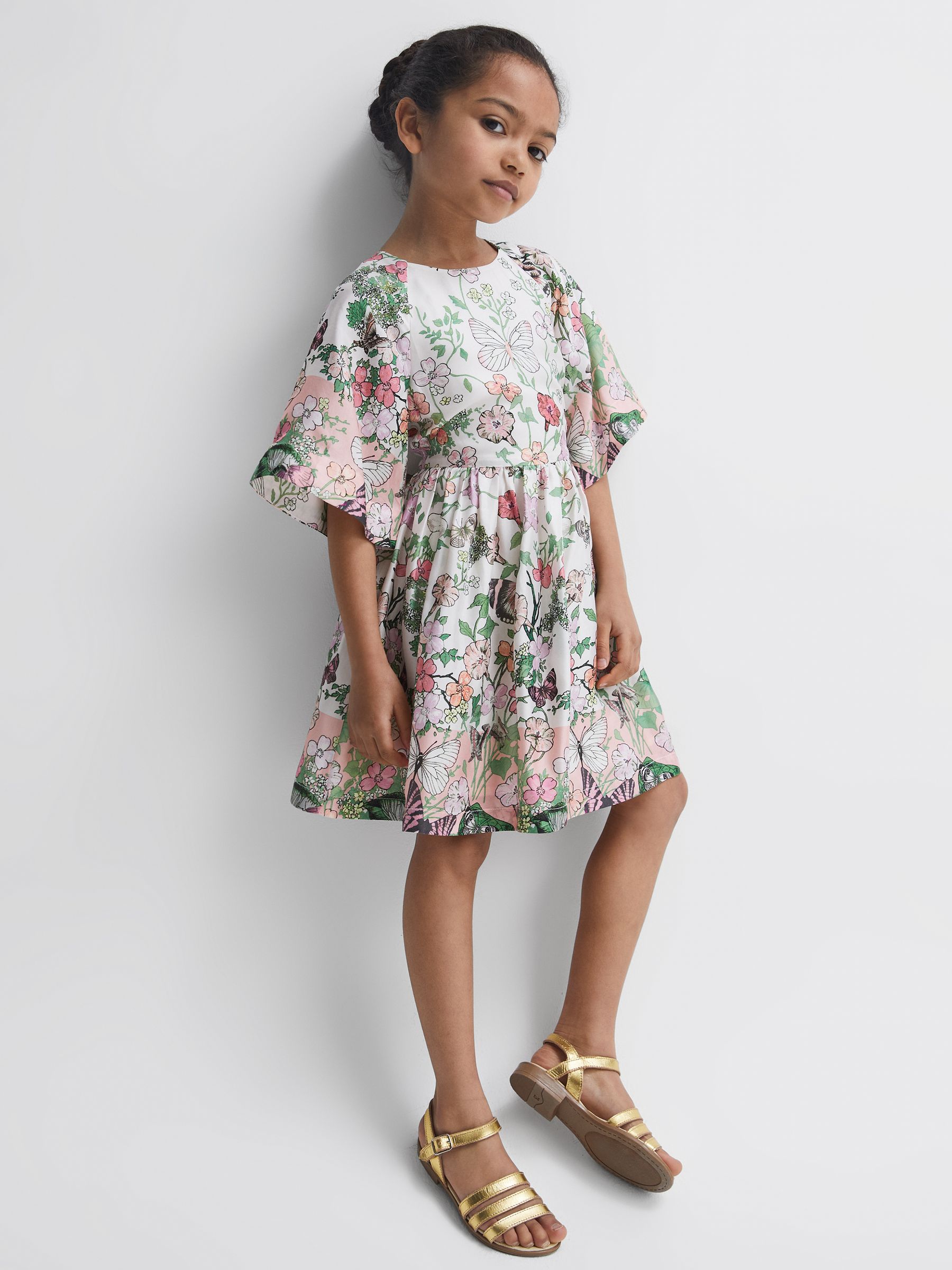 4-9 yrs Floral Print Bell Sleeve Dress in Ivory Print - Image 6 of 7