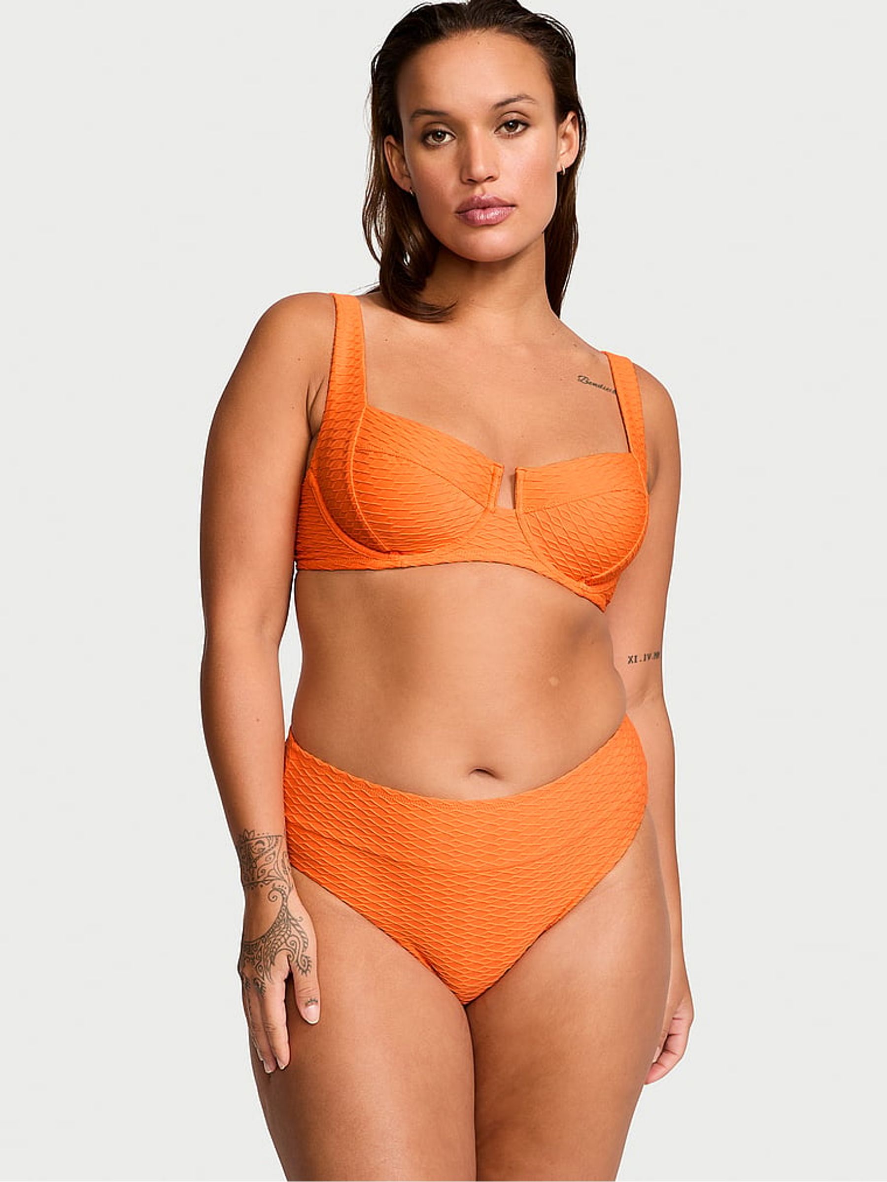 Sunset Orange Fishnet Balcony Swim Bikini Top - Image 1 of 3