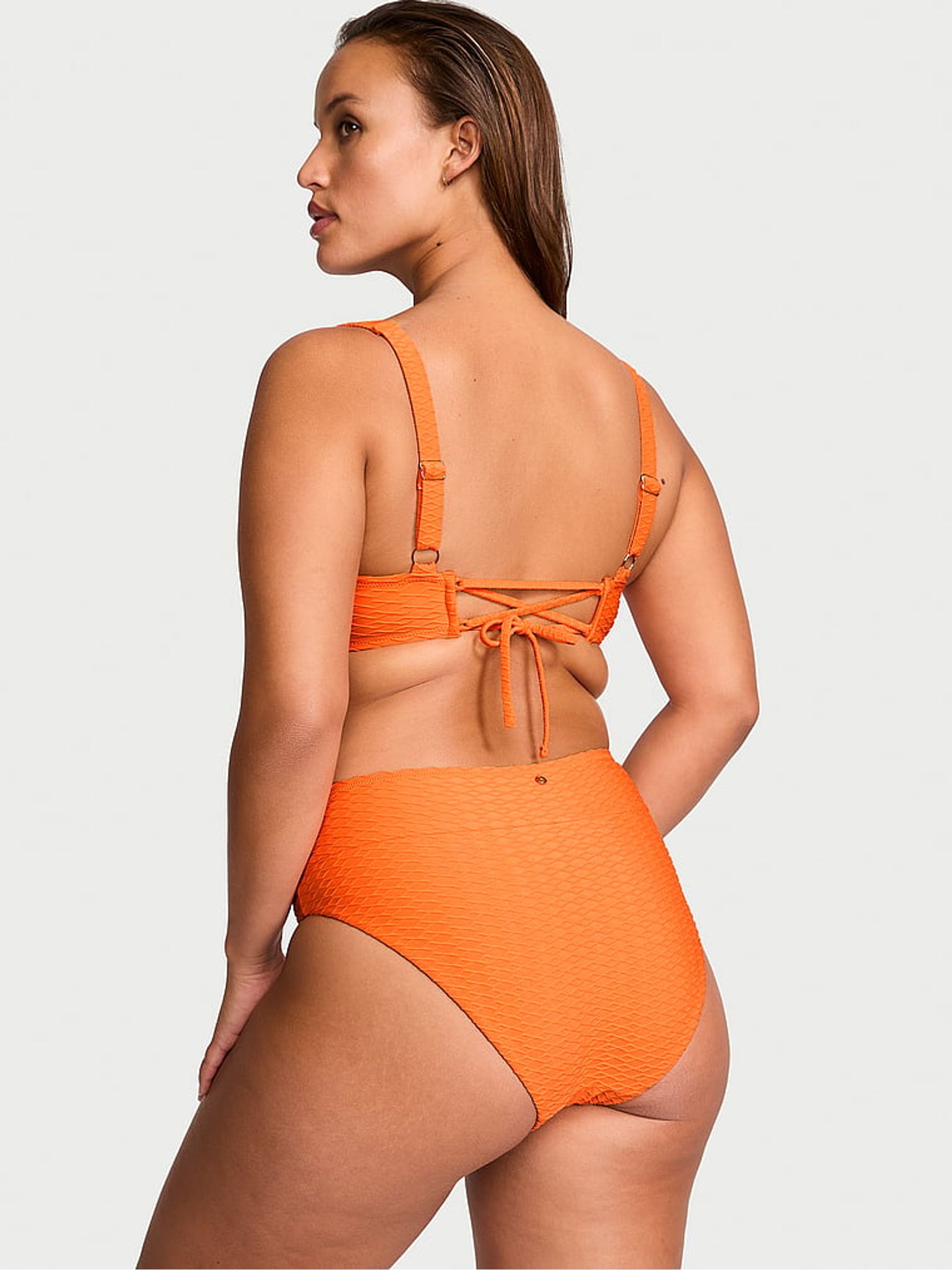 Sunset Orange Fishnet Balcony Swim Bikini Top - Image 2 of 3