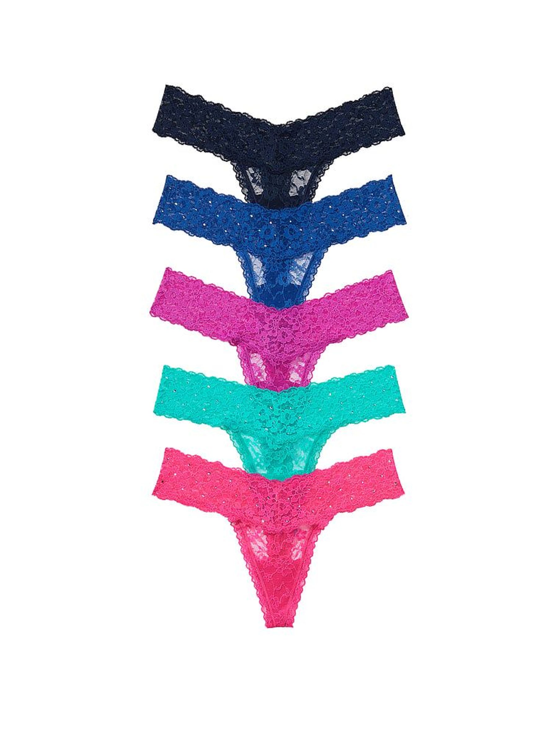 Black/Blue/Pink/Green Thong 5 Pack Knickers - Image 1 of 1