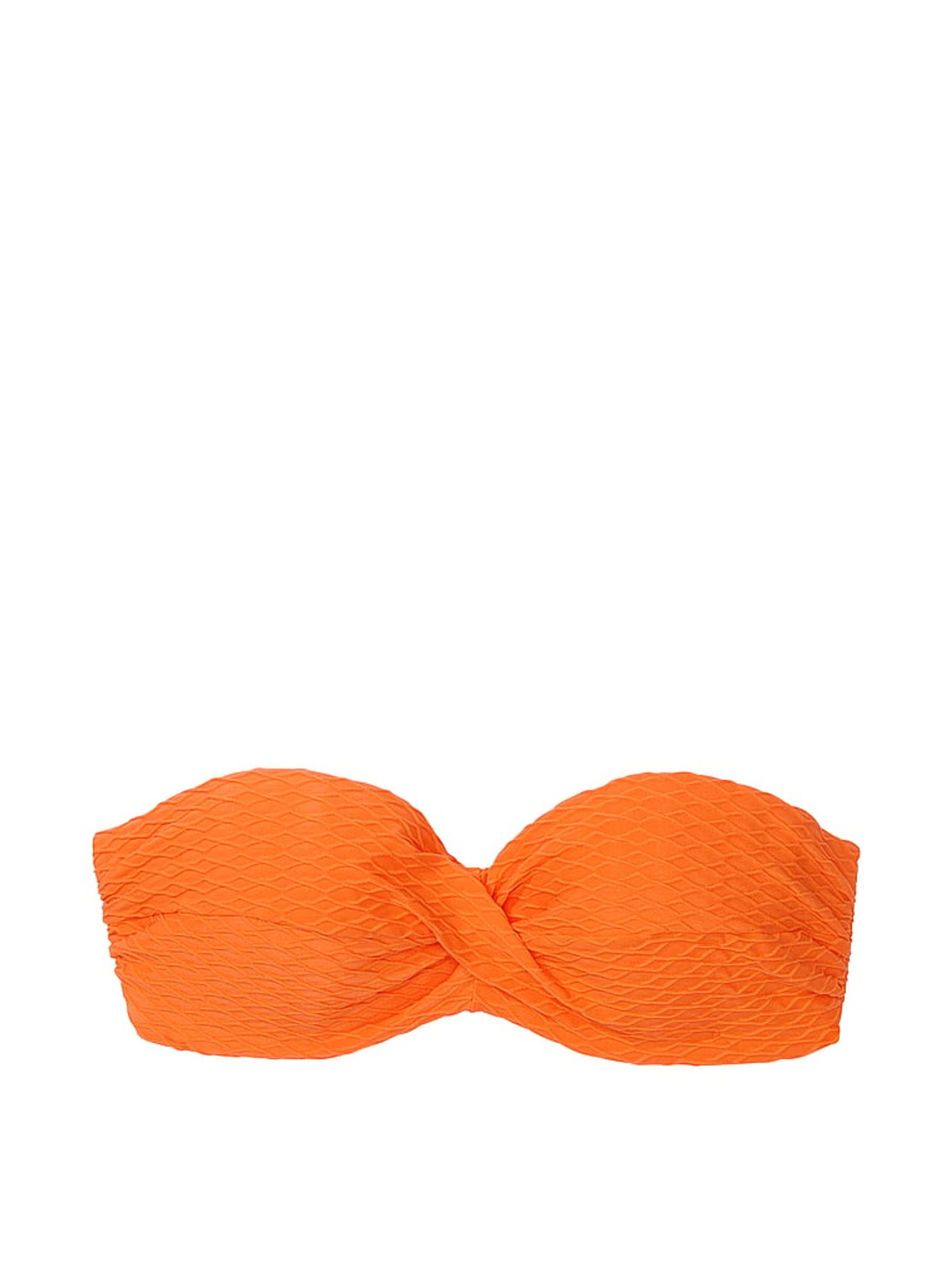 Sunset Orange Fishnet Strapless Swim Bikini Top - Image 3 of 4