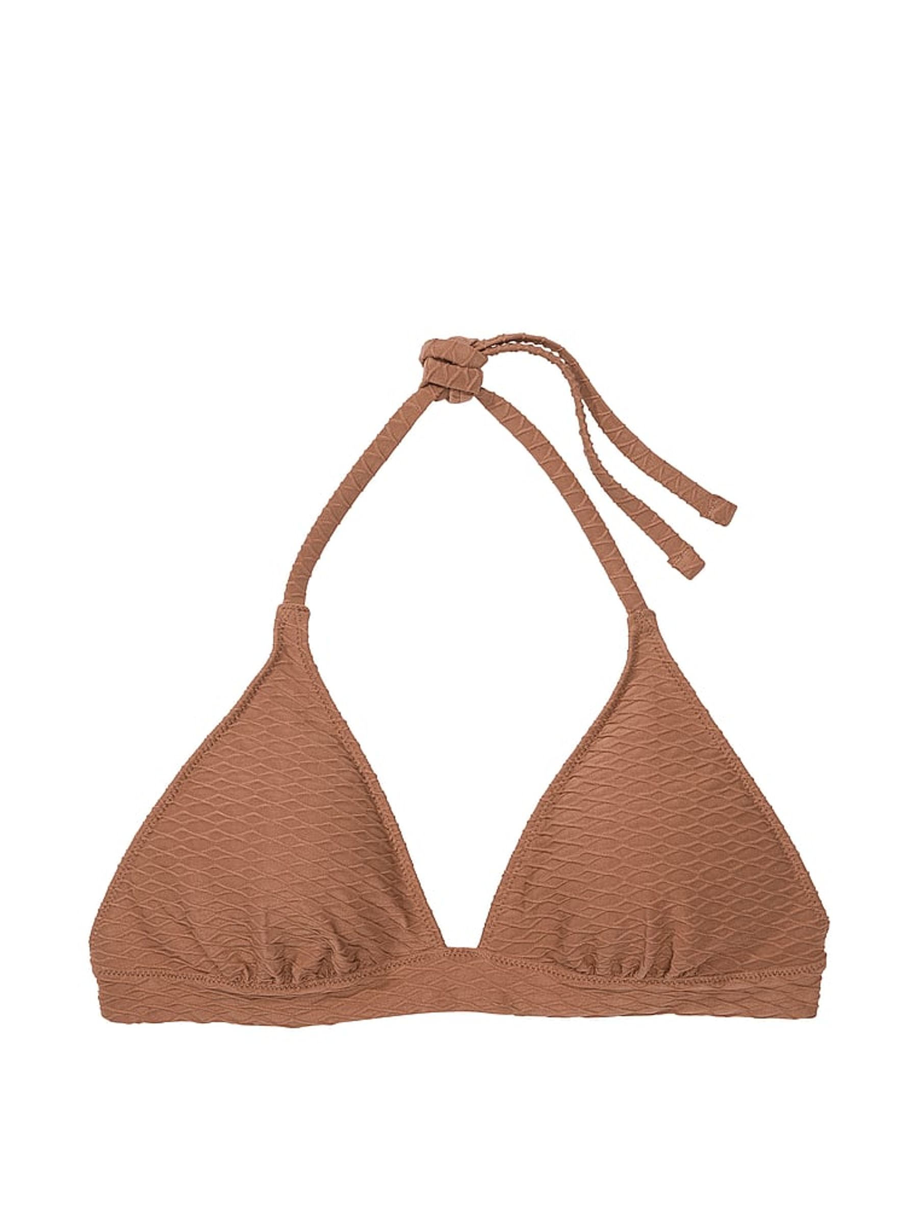 Caramel Brown Fishnet Halter Swim Bikini Top - Image 3 of 3
