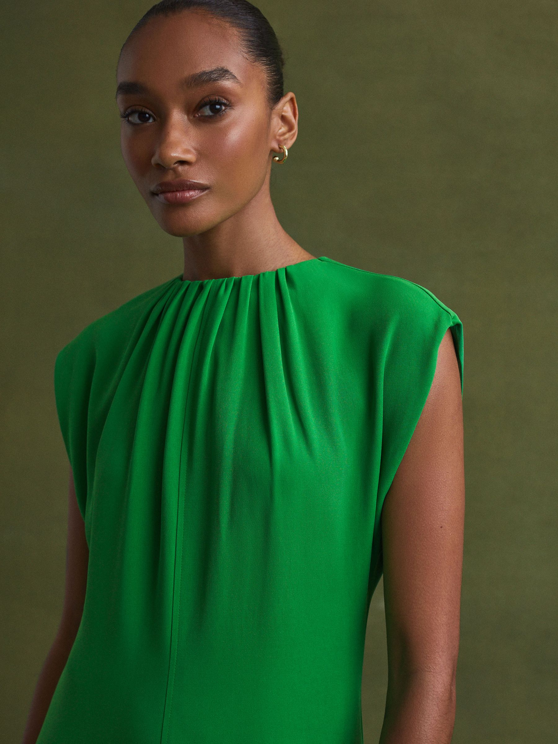 Florere Tie Neck Midi Dress in Bright Green - Image 3 of 6