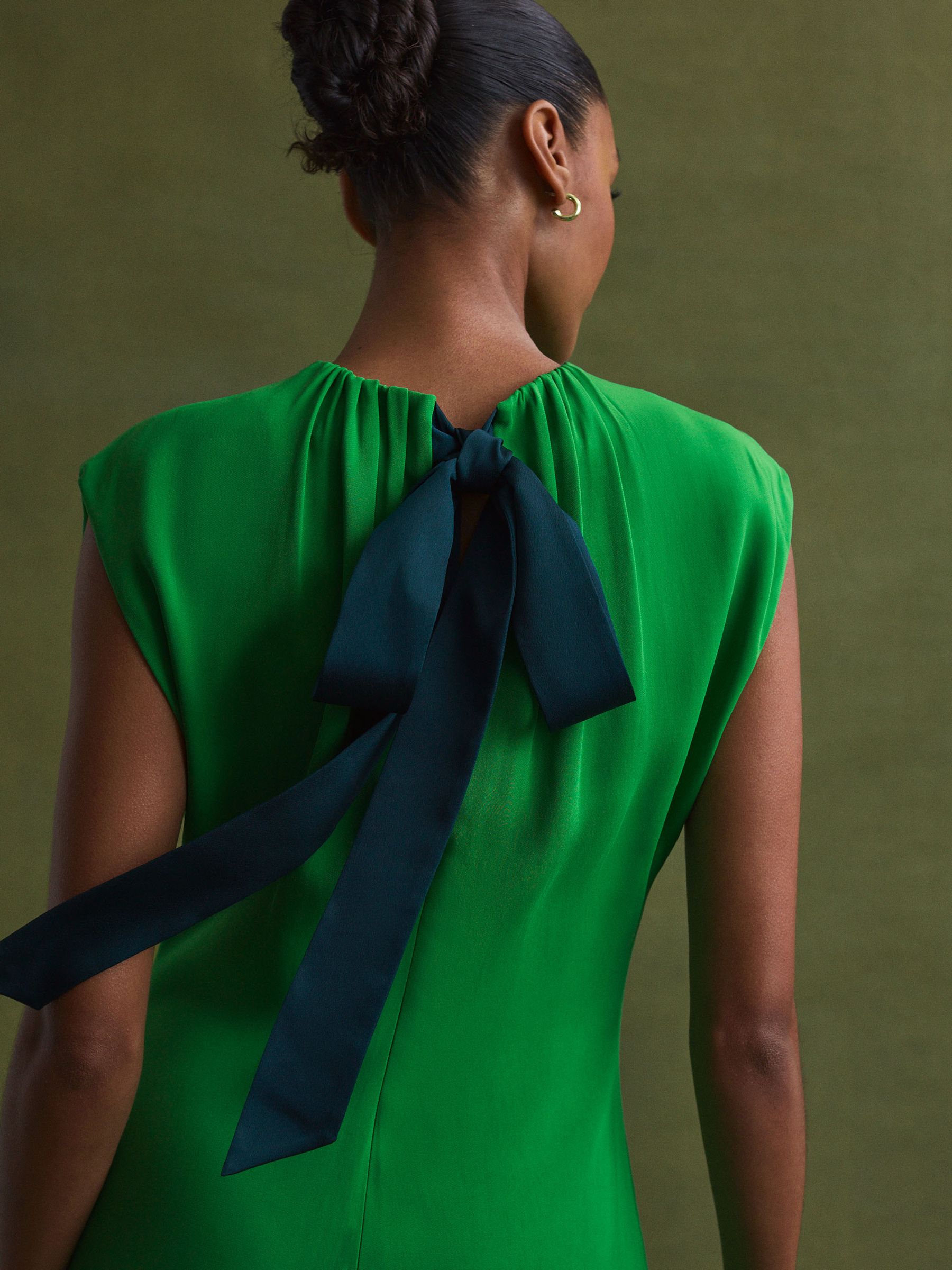 Florere Tie Neck Midi Dress in Bright Green - Image 4 of 6