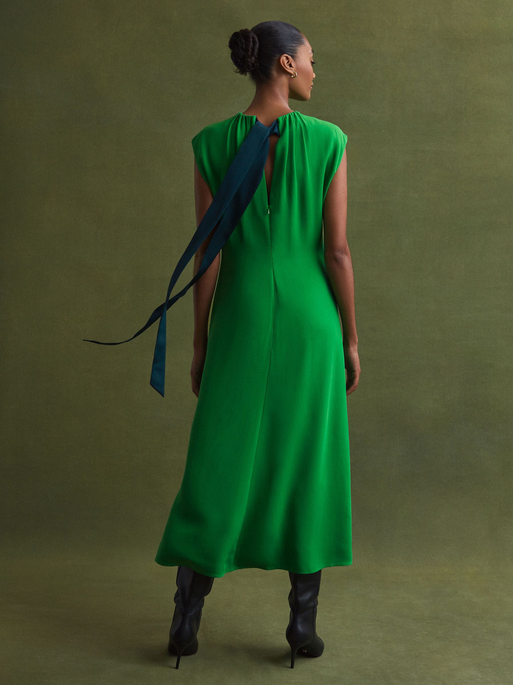 Florere Tie Neck Midi Dress in Bright Green - Image 5 of 6