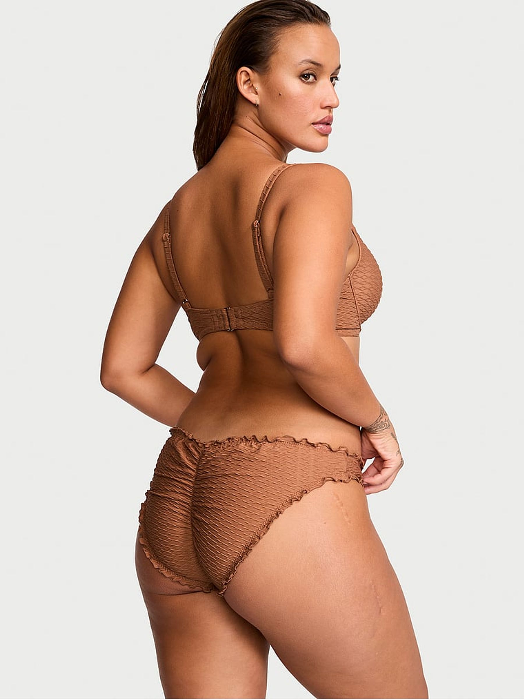 Caramel Brown Fishnet Padded Swim Bikini Top - Image 2 of 3