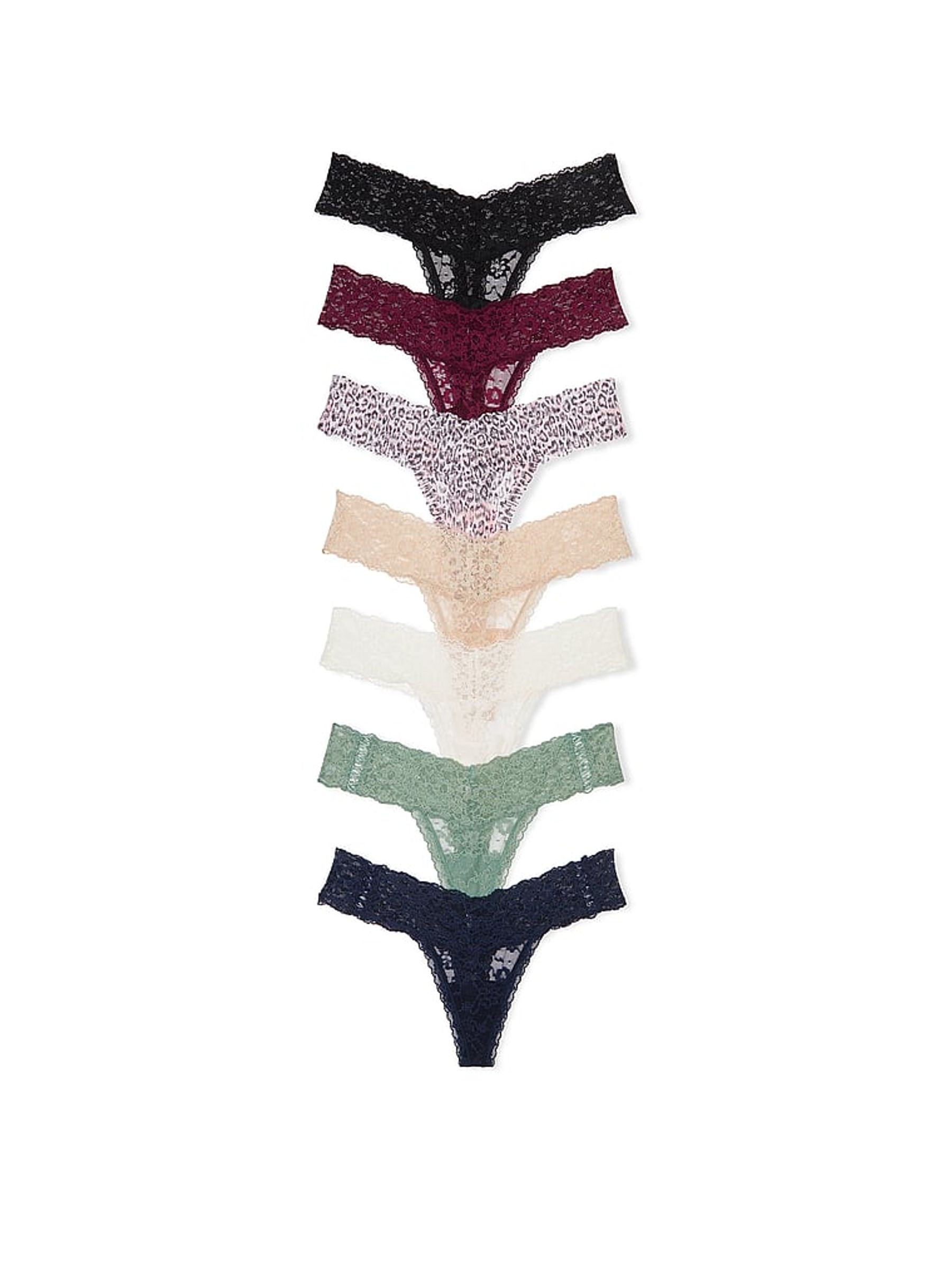 Blue/Red/Black/Nude/White/Green Thong 7 Pack Knickers - Image 1 of 4