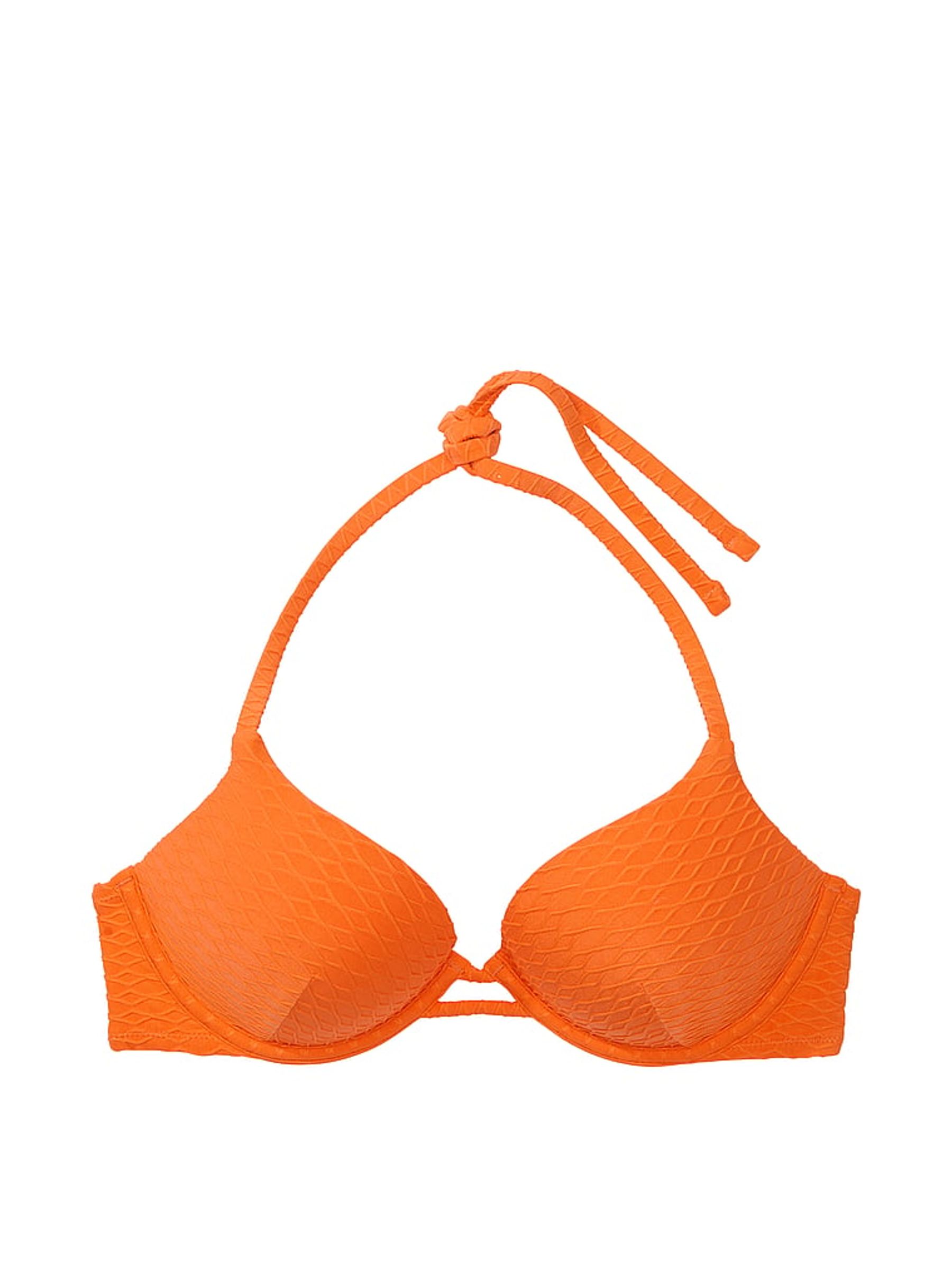 Sunset Orange Fishnet Add 2 Cups Push Up Swim Bikini Top - Image 3 of 3