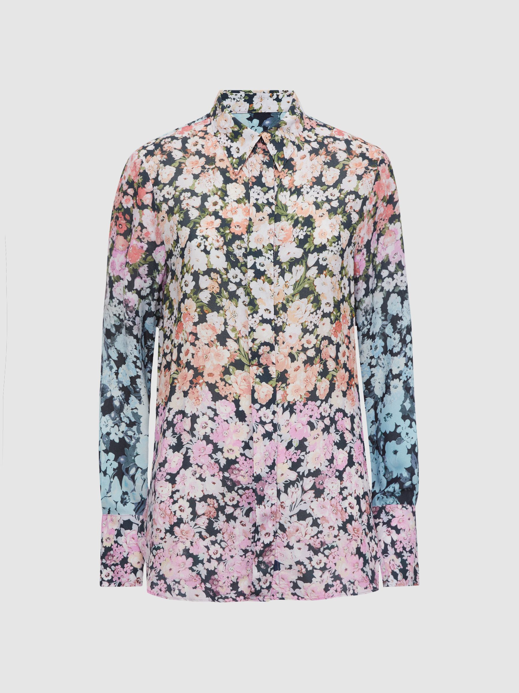 Floral Print Concealed Button Shirt in Multi - Image 2 of 5