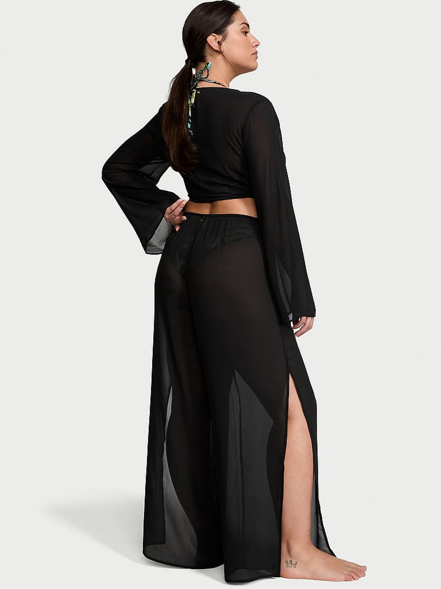 Black Sheer Crinkle Cover Up Trousers - Image 2 of 3