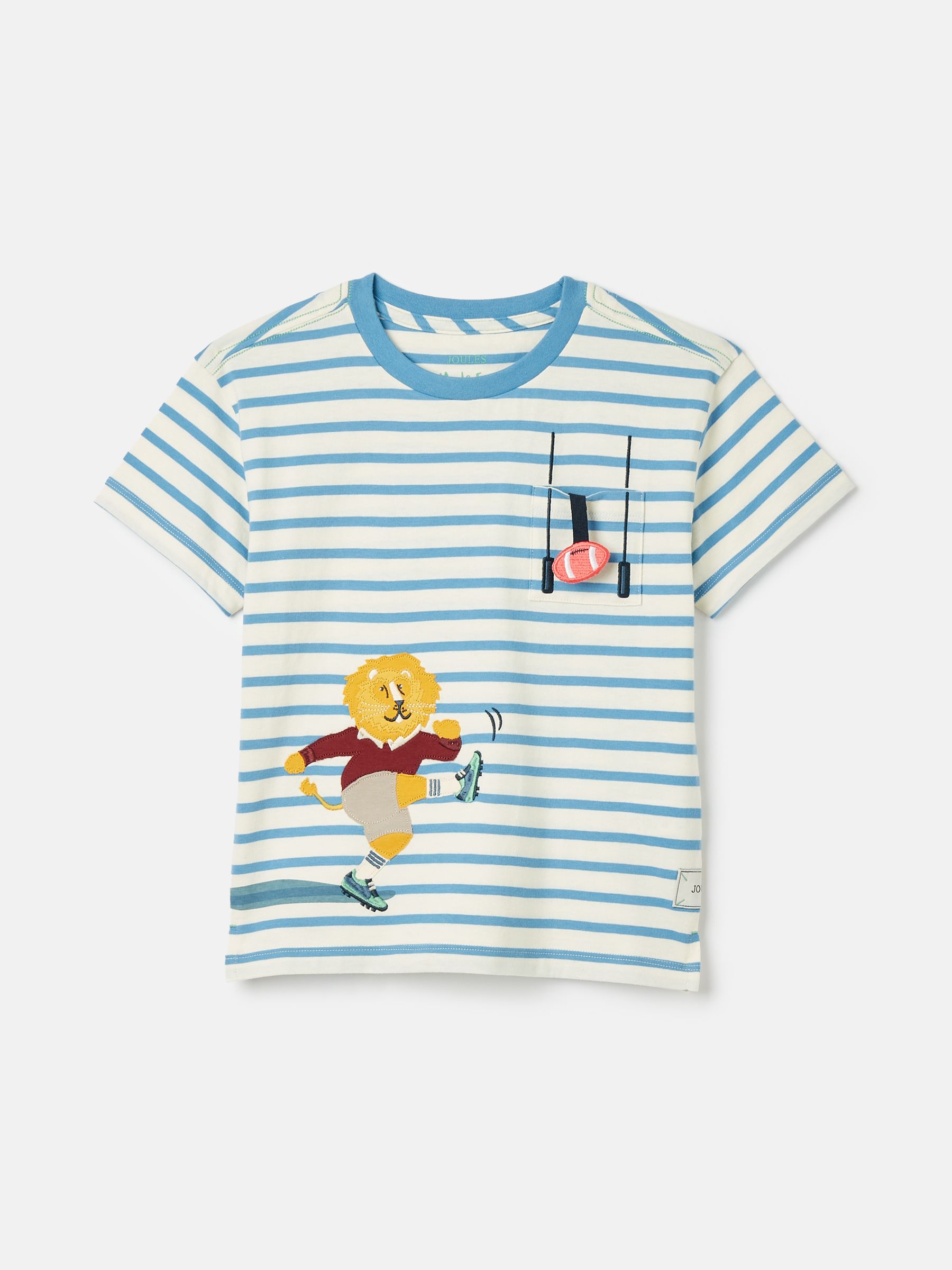 Zack Cream & Blue Short Sleeve Applique T-Shirt - Image 1 of 5