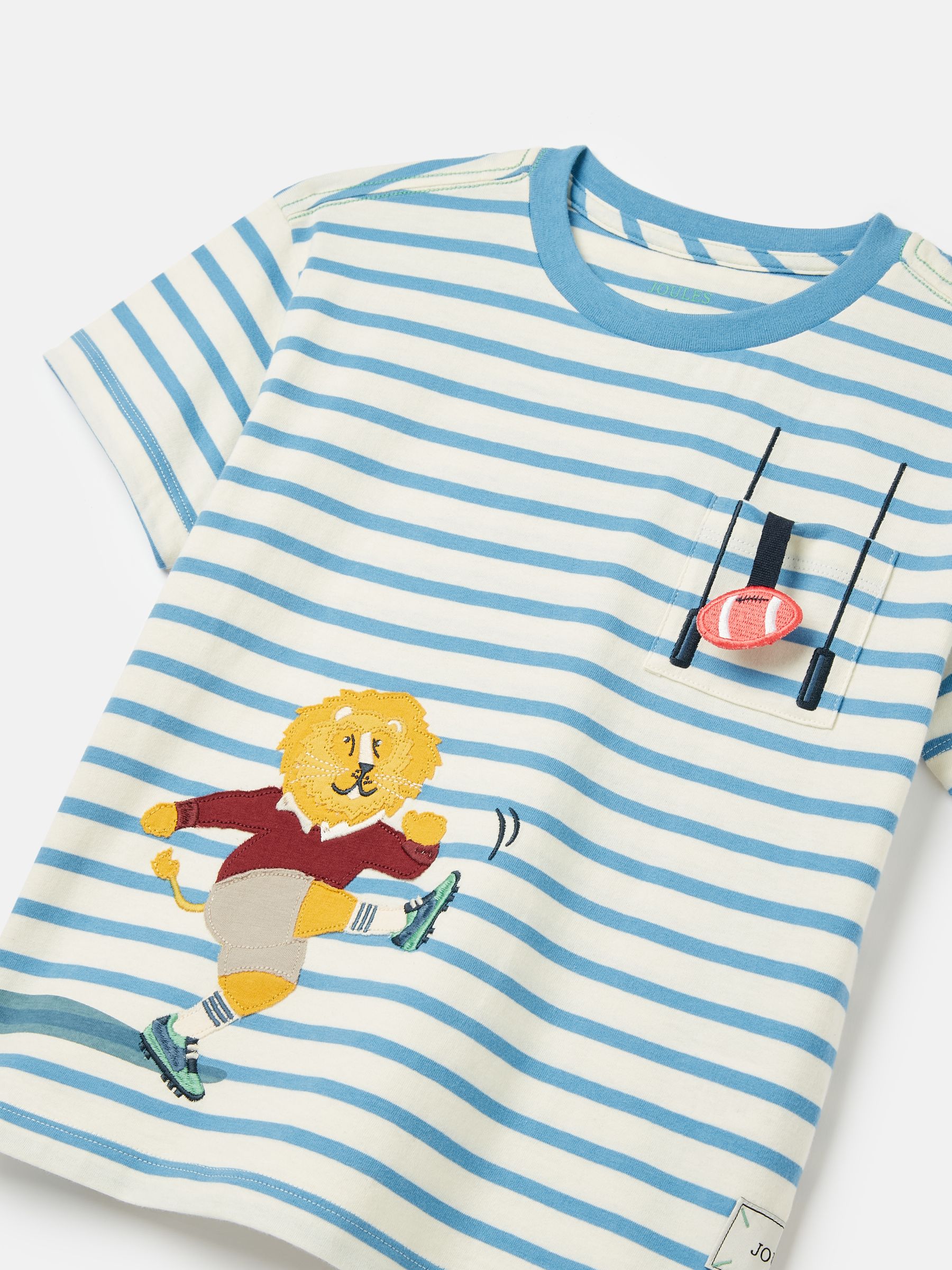 Zack Cream & Blue Short Sleeve Applique T-Shirt - Image 3 of 5
