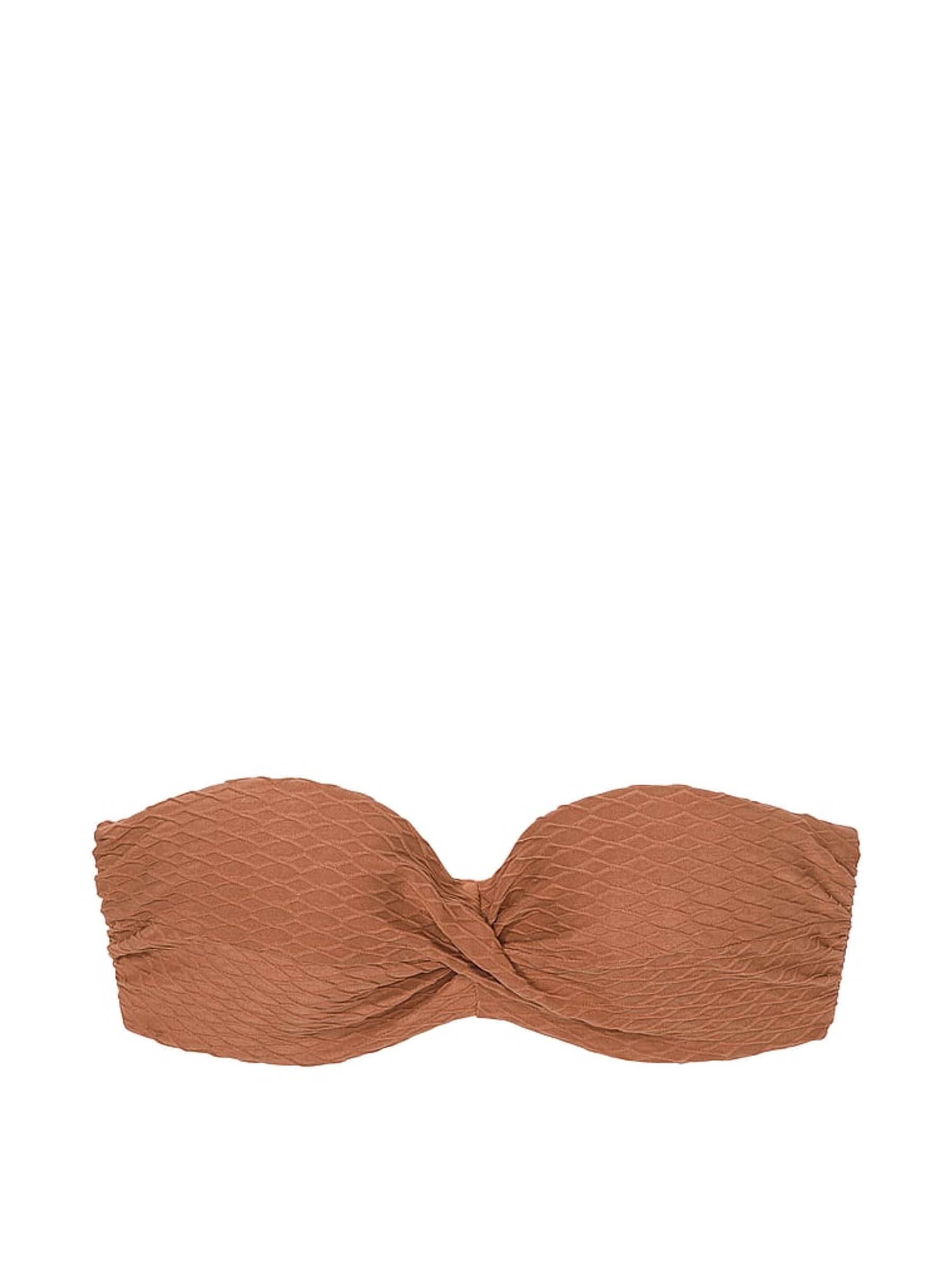 Caramel Brown Fishnet Strapless Swim Bikini Top - Image 3 of 4