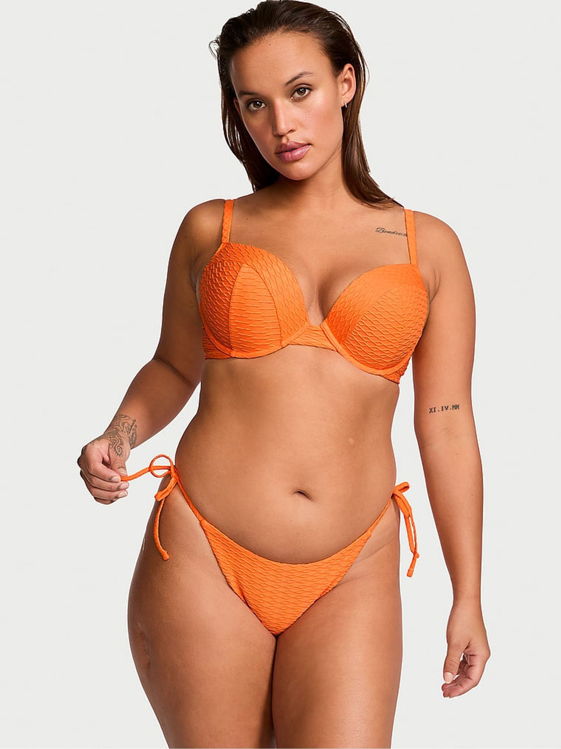 Sunset Orange Fishnet Tie Side High Leg Swim Bikini Bottom - Image 1 of 3