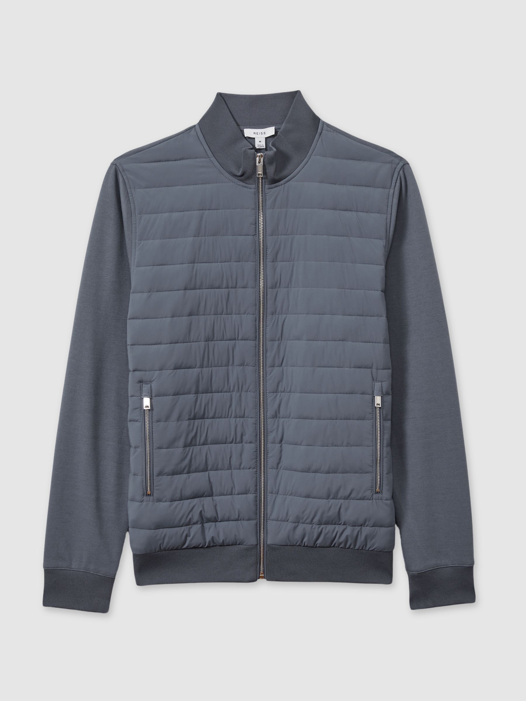 Hybrid Quilt and Knit Zip-Through Jacket in Airforce Blue