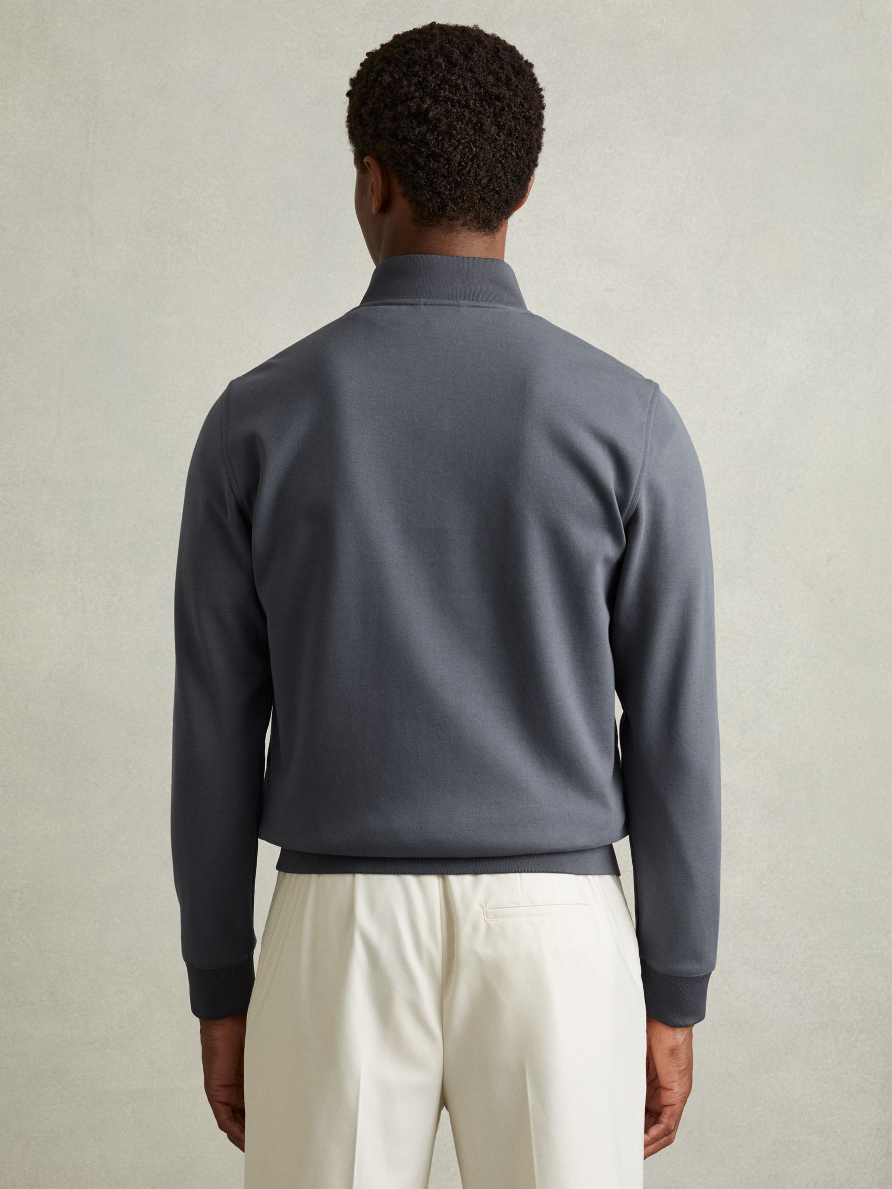 Hybrid Quilt and Knit Zip-Through Jacket in Airforce Blue - Image 4 of 5