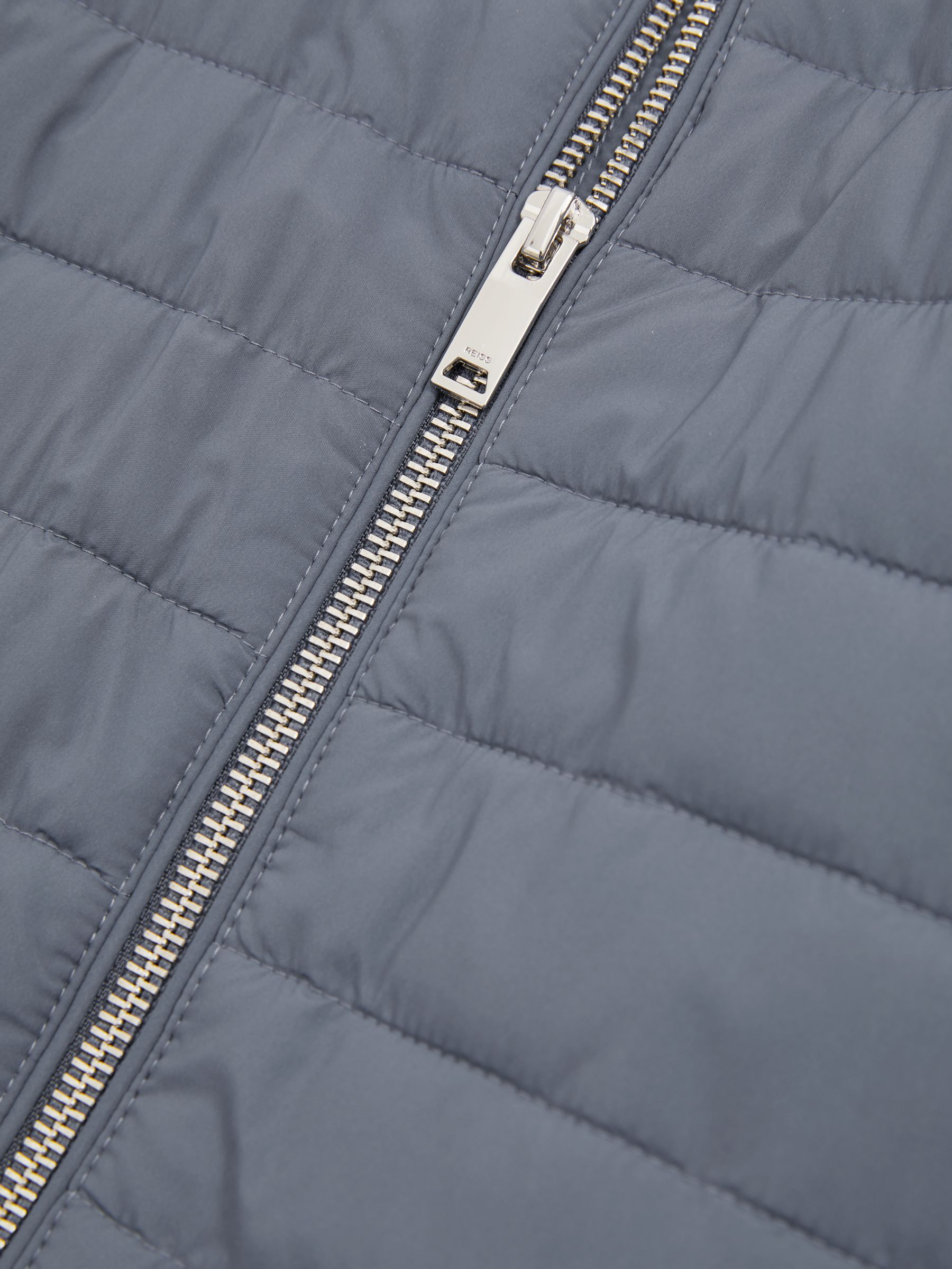 Hybrid Quilt and Knit Zip-Through Jacket in Airforce Blue - Image 5 of 5