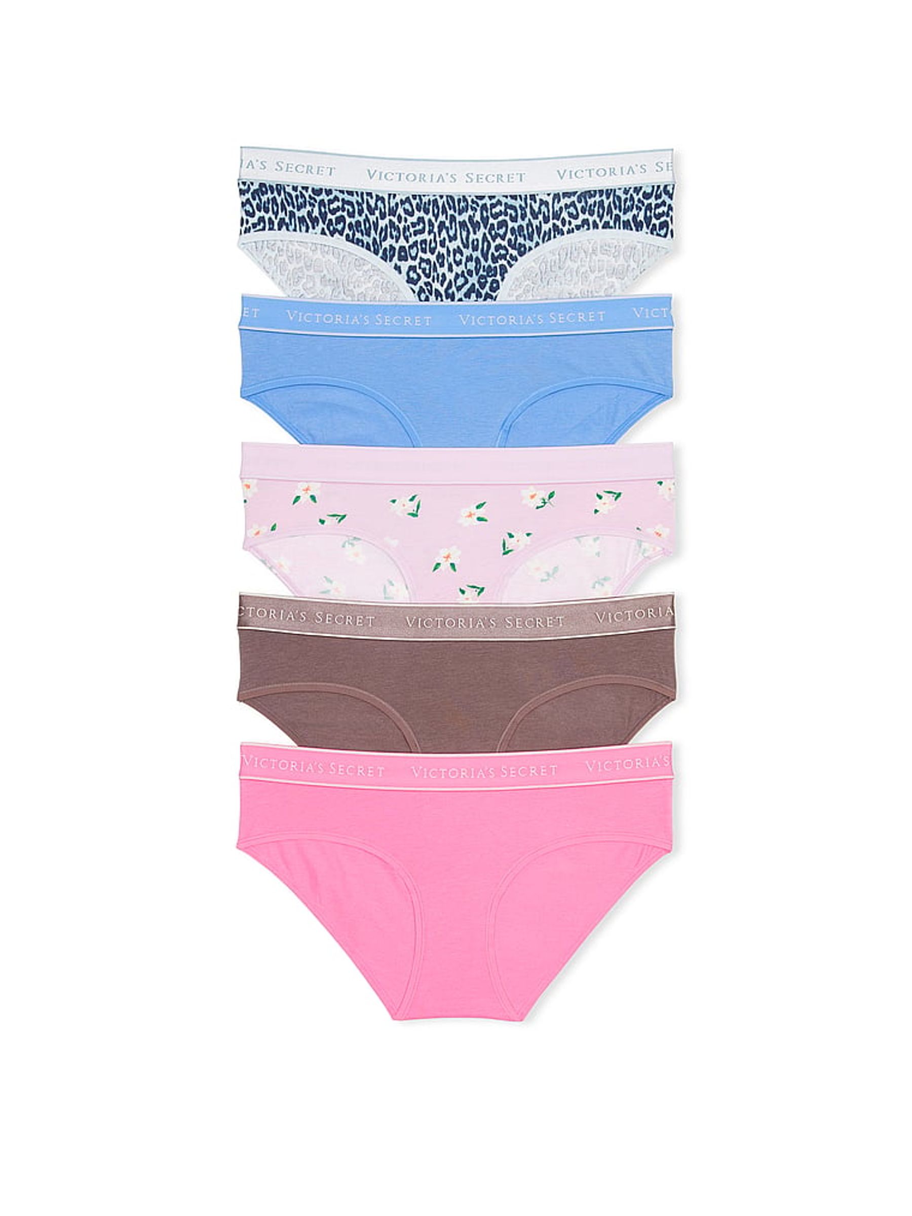 Leopard/Blue/Purple/Pink Hipster Logo 5 Pack Knickers - Image 1 of 4