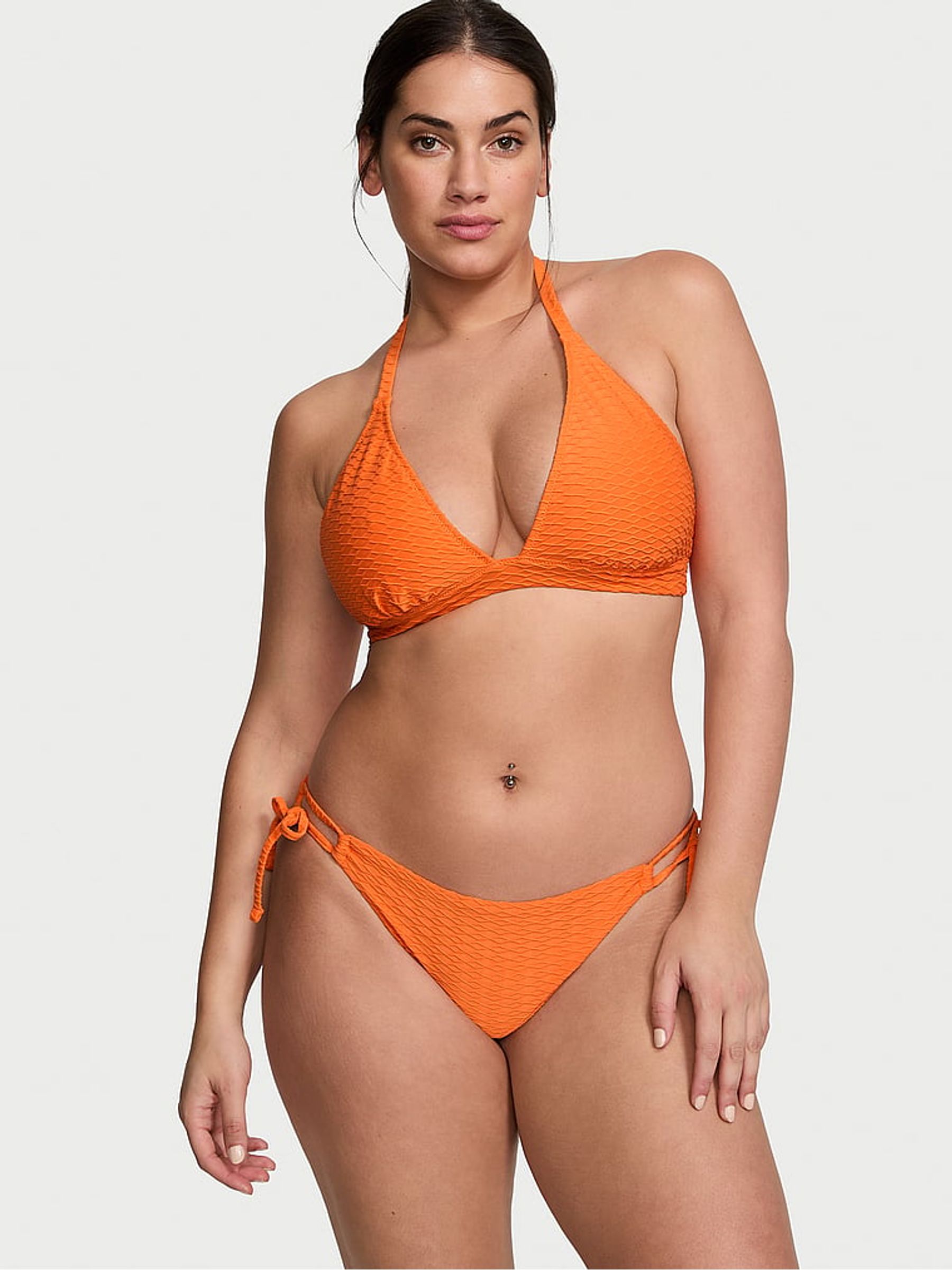 Sunset Orange Fishnet Halter Swim Bikini Top - Image 1 of 3