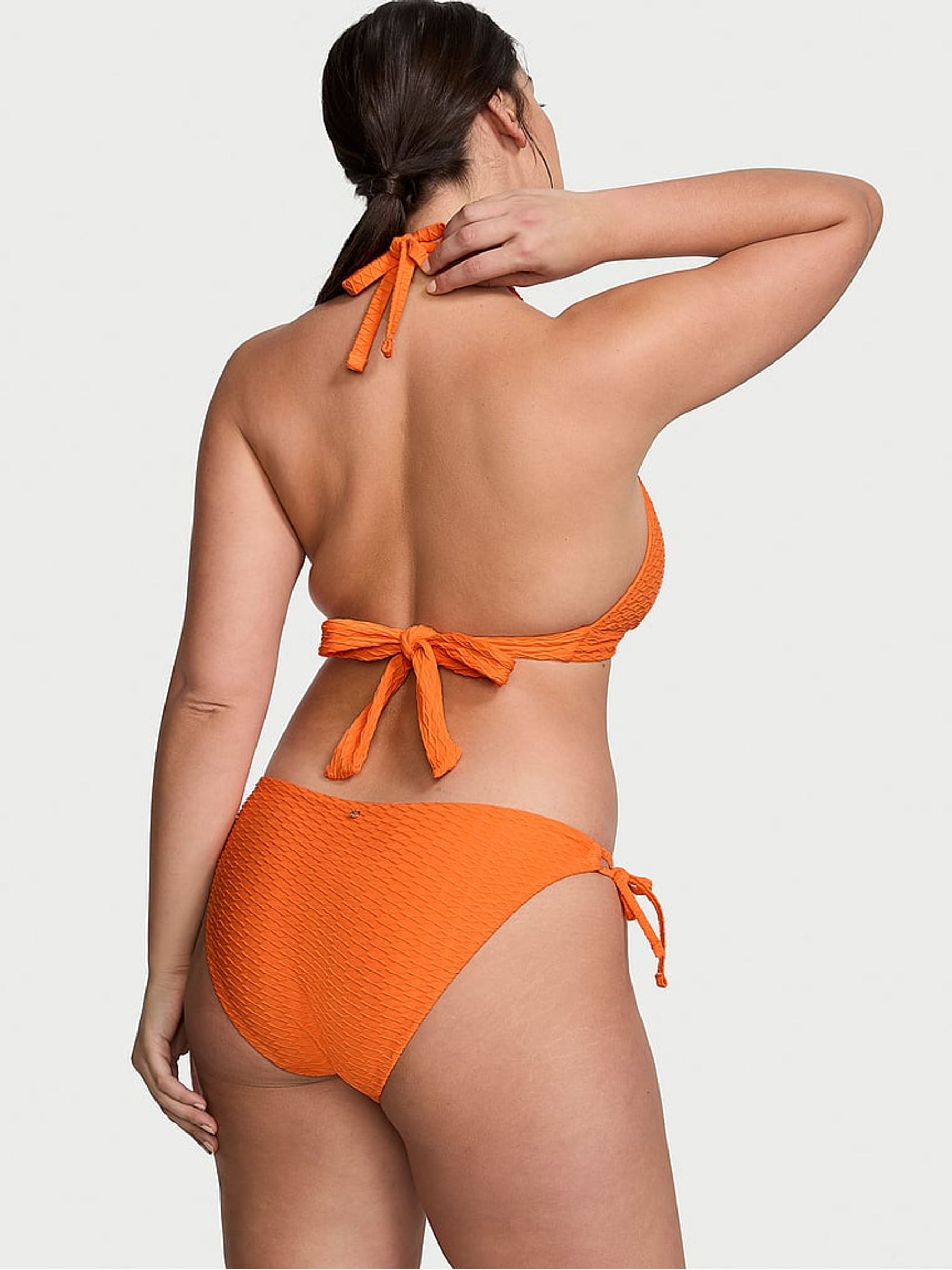 Sunset Orange Fishnet Halter Swim Bikini Top - Image 2 of 3