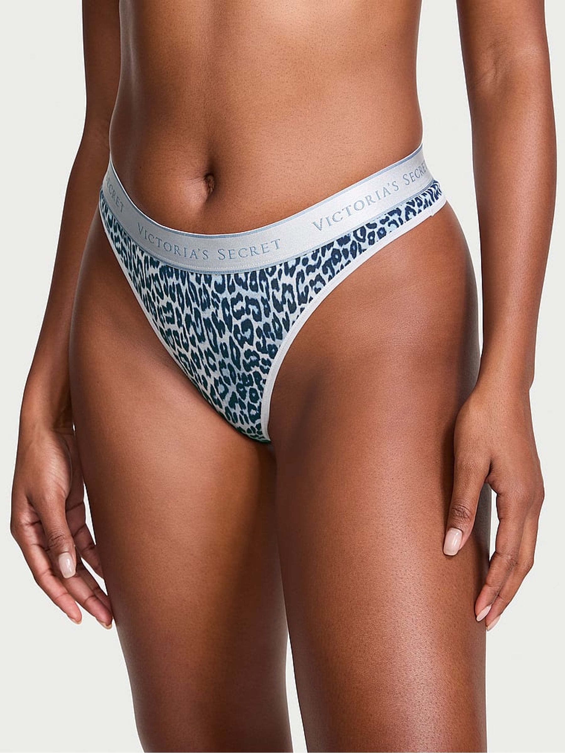 Leopard/Blue/Purple/Pink Thong Logo 5 Pack Knickers - Image 2 of 4