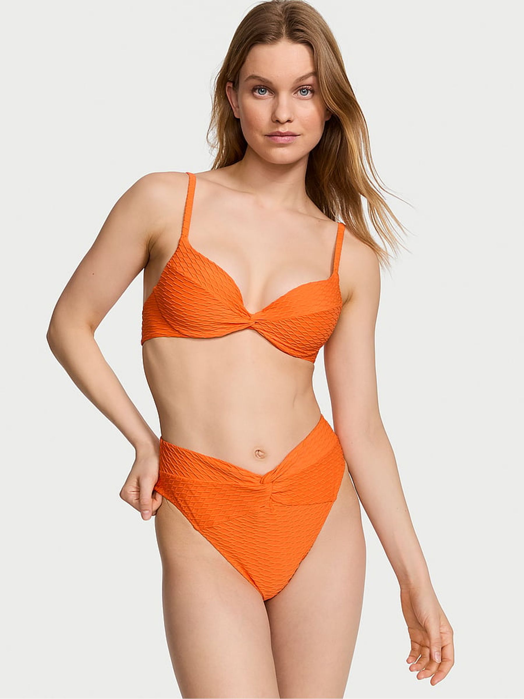 Sunset Orange Fishnet Push Up Swim Bikini Top - Image 1 of 3