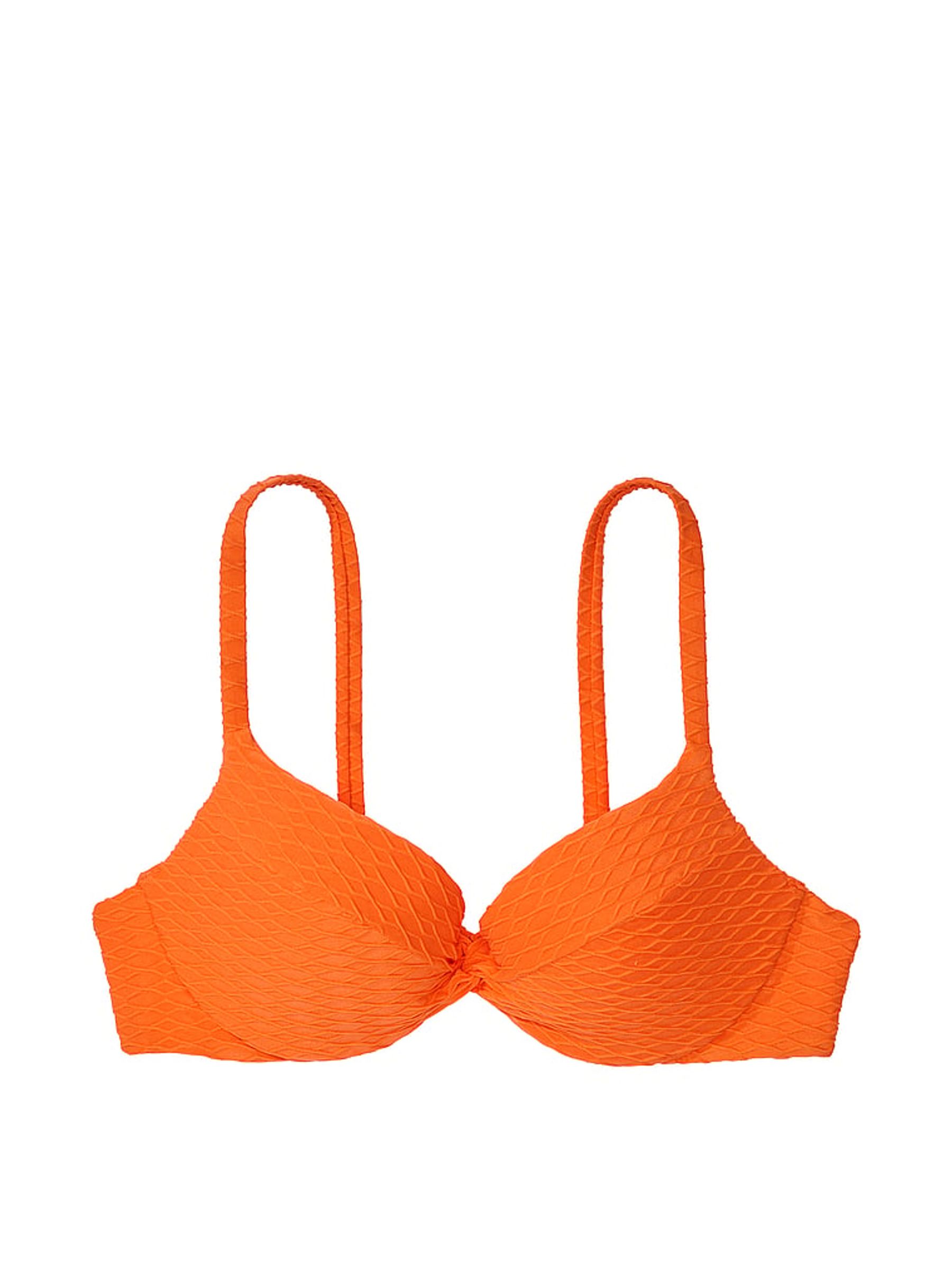 Sunset Orange Fishnet Push Up Swim Bikini Top - Image 3 of 3