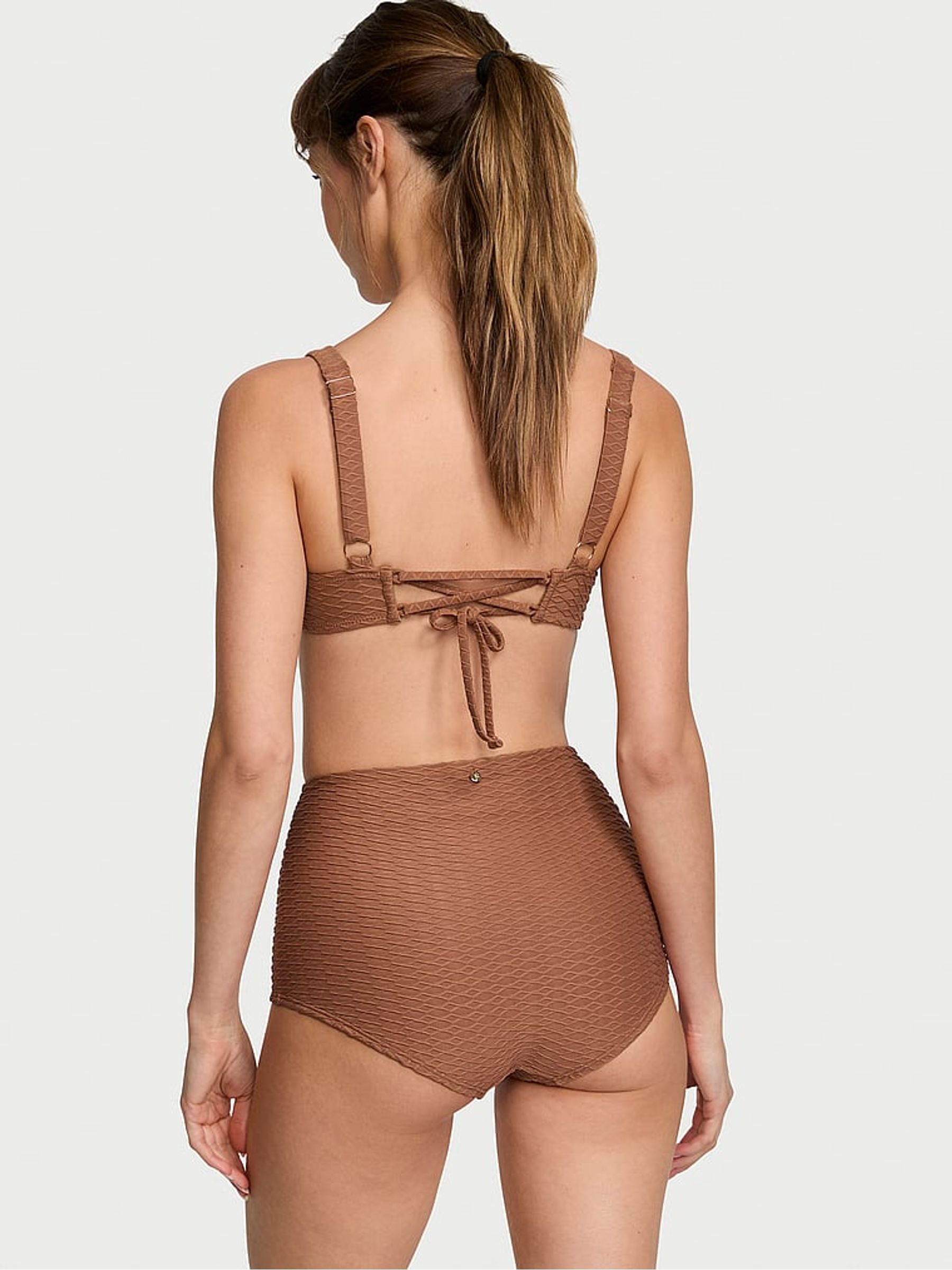 Caramel Brown Fishnet Balcony Swim Bikini Top - Image 2 of 3