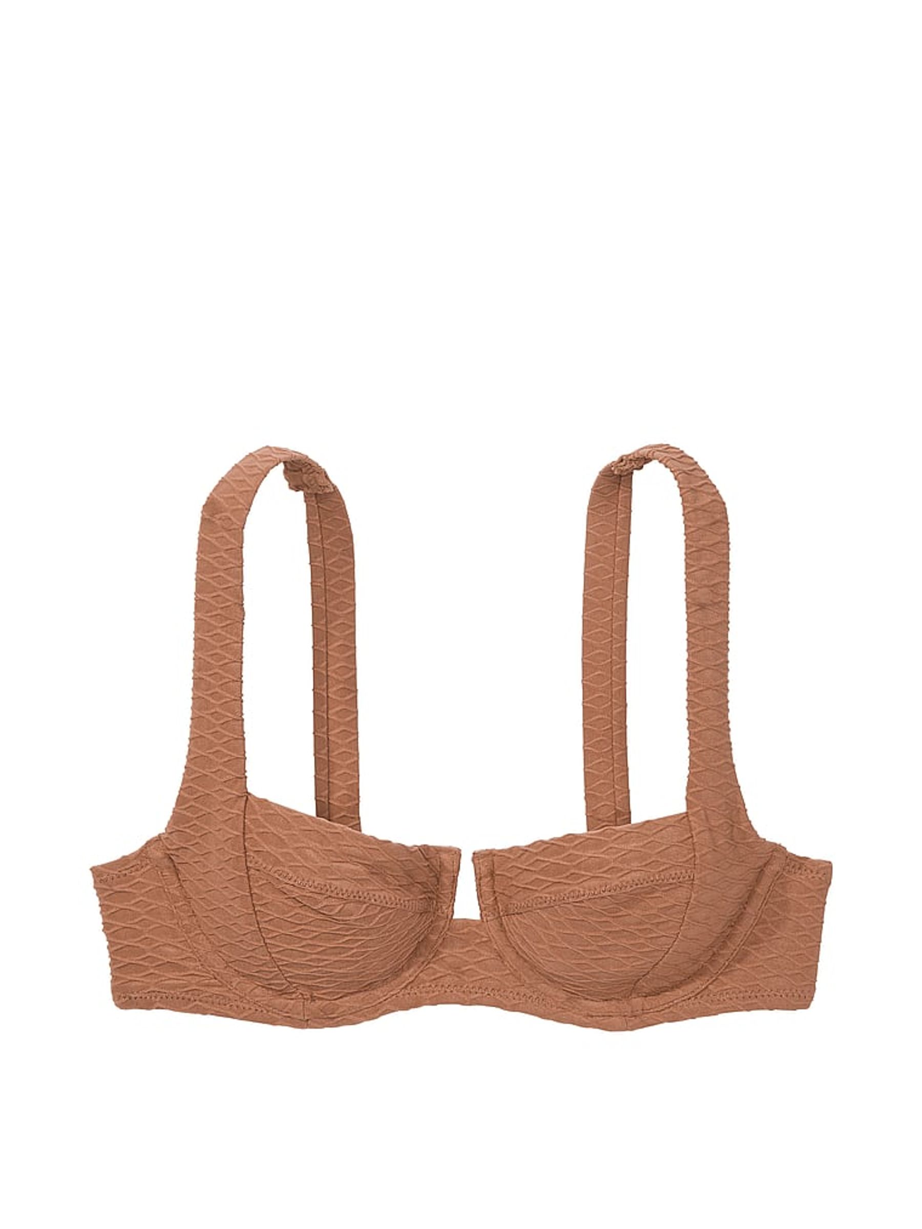 Caramel Brown Fishnet Balcony Swim Bikini Top - Image 3 of 3