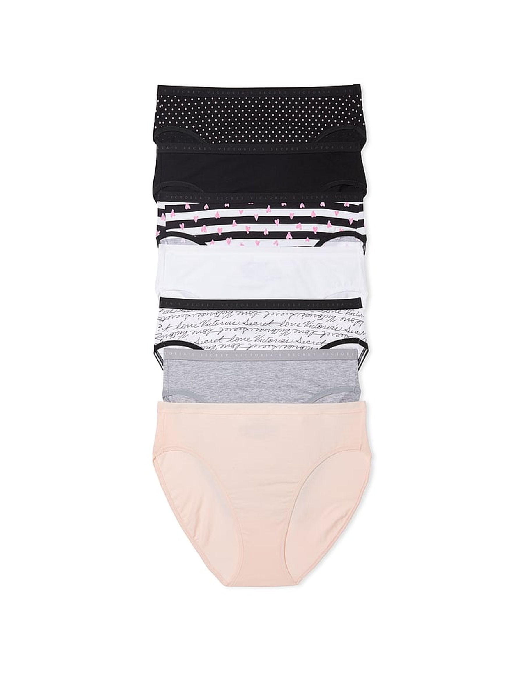 Black/White/Grey/Pink Brief Logo 7 Pack Knickers - Image 1 of 3