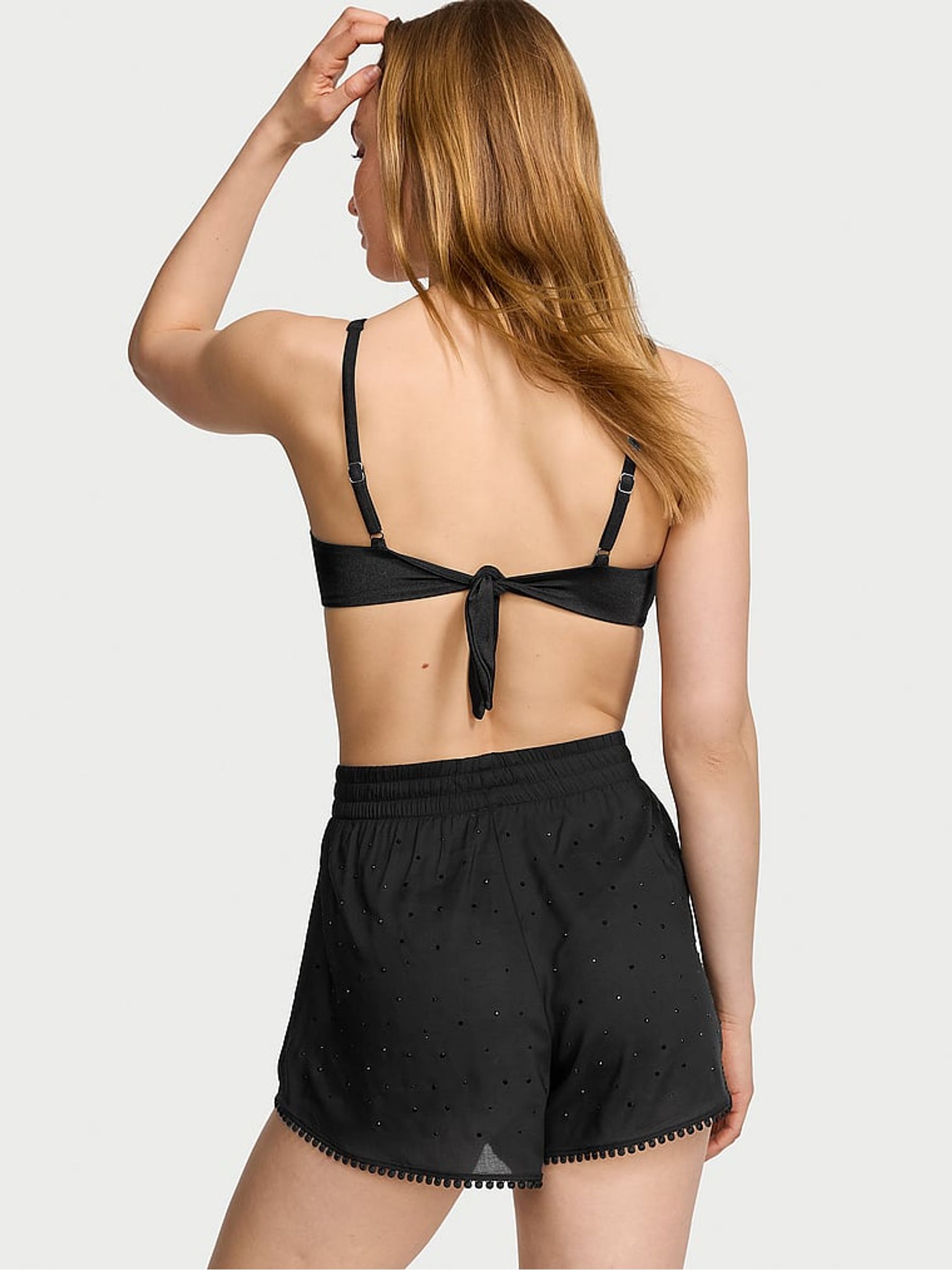 Black Diamante Linen Cover Up Shorts - Image 2 of 3