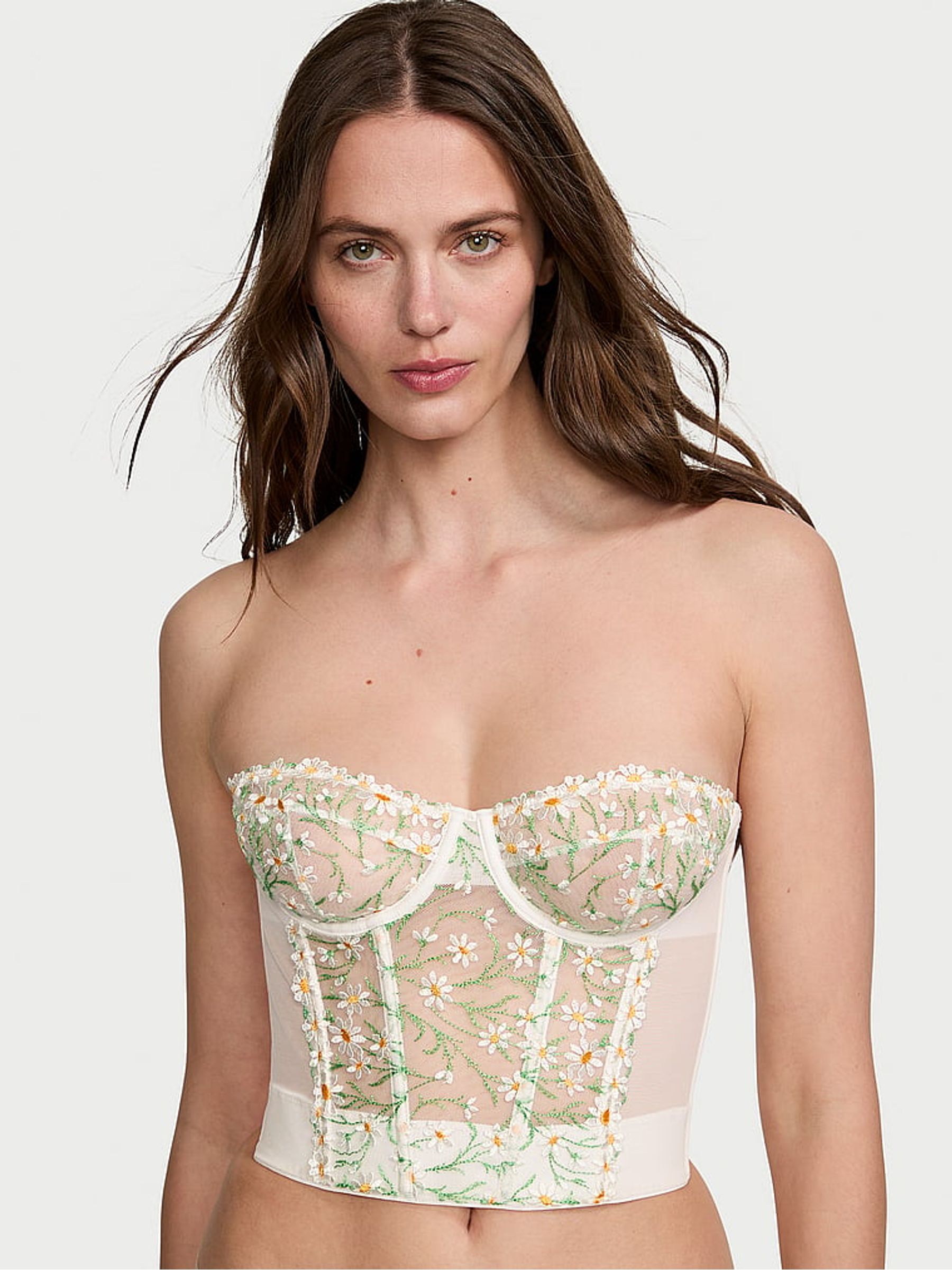 Daisy Embroidery White Corset Bra Top - Image 1 of 1