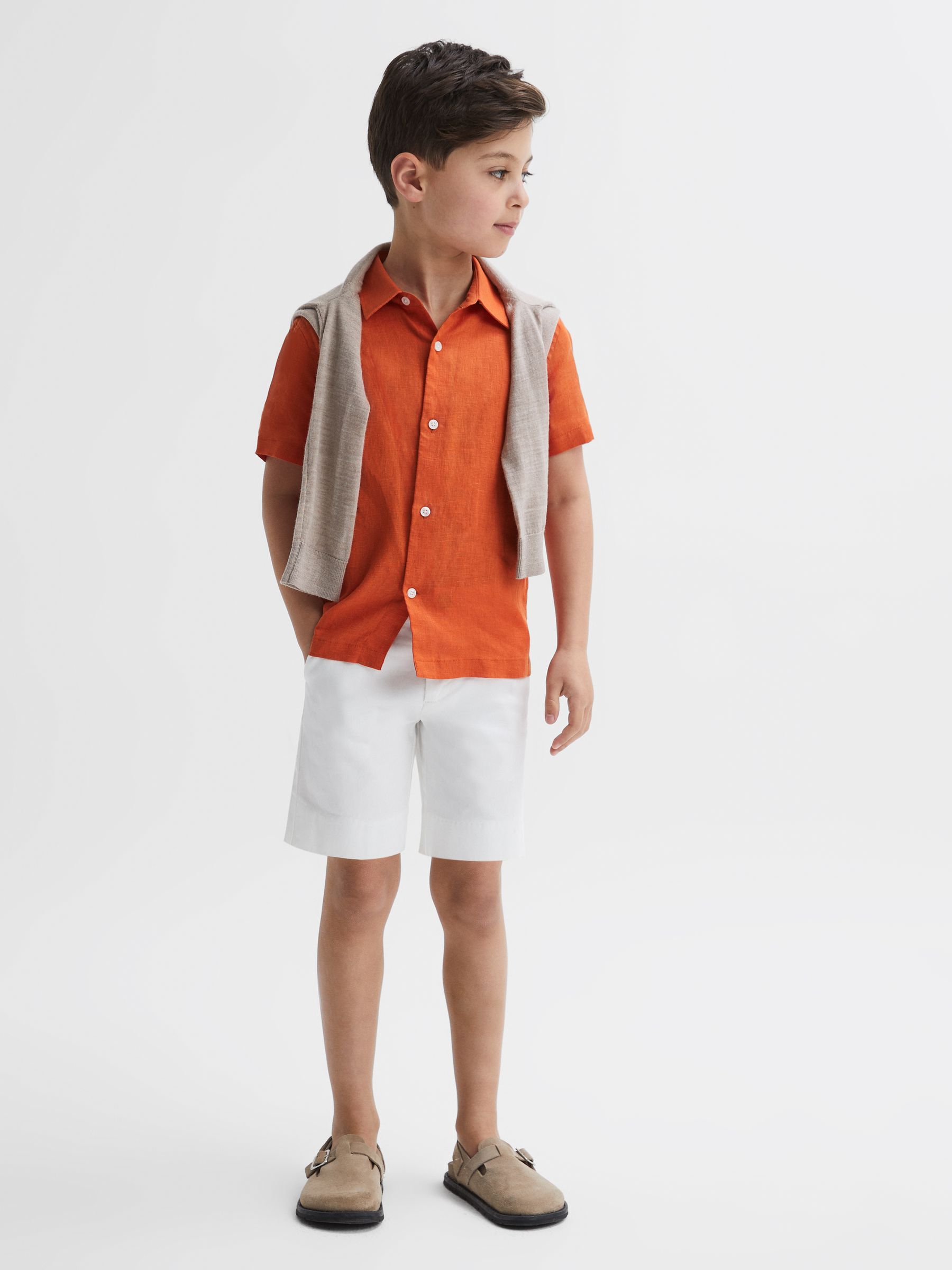 Short Sleeve Linen Shirt in Burnt Orange - Image 4 of 6
