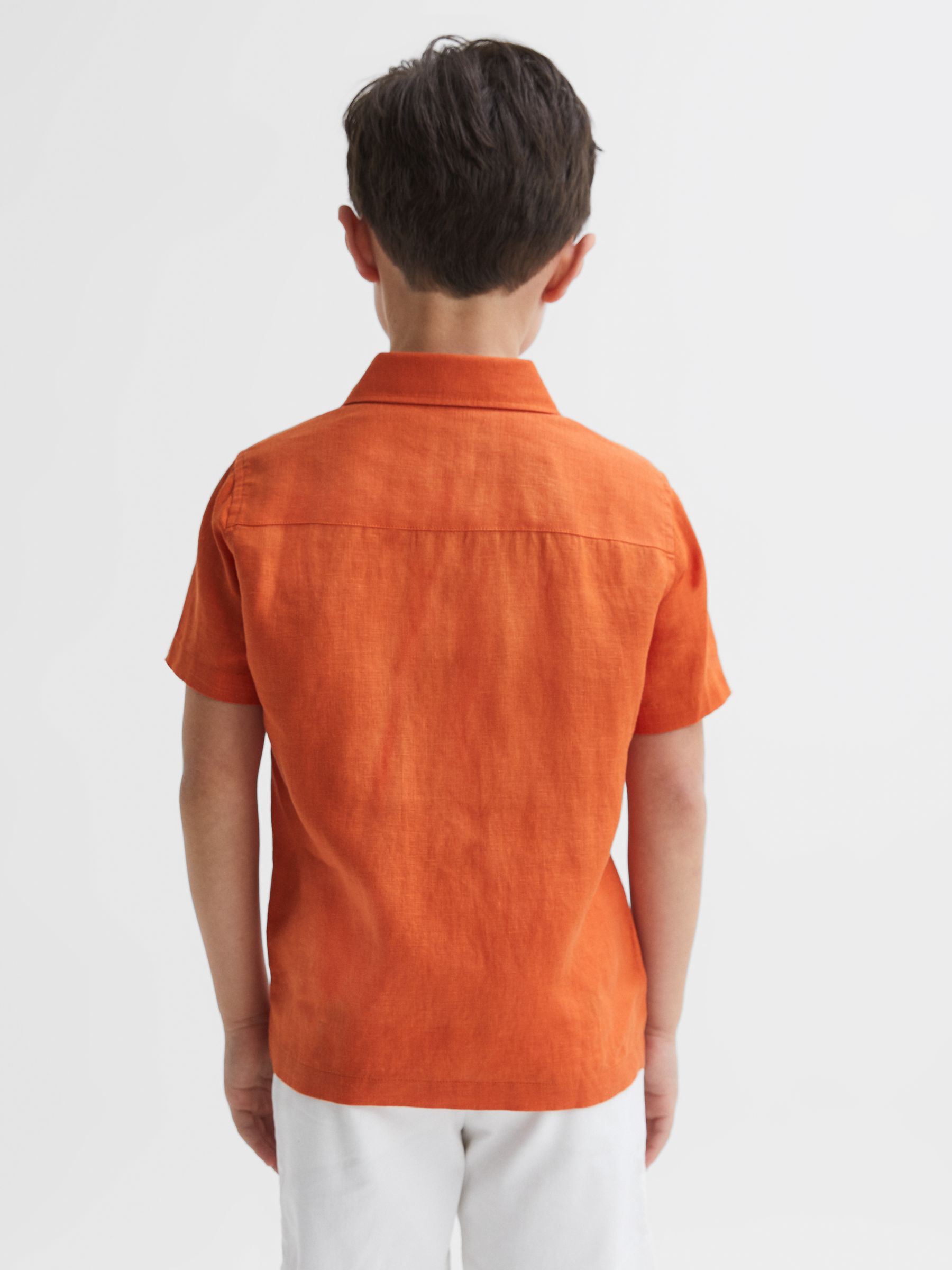 Short Sleeve Linen Shirt in Burnt Orange - Image 5 of 6