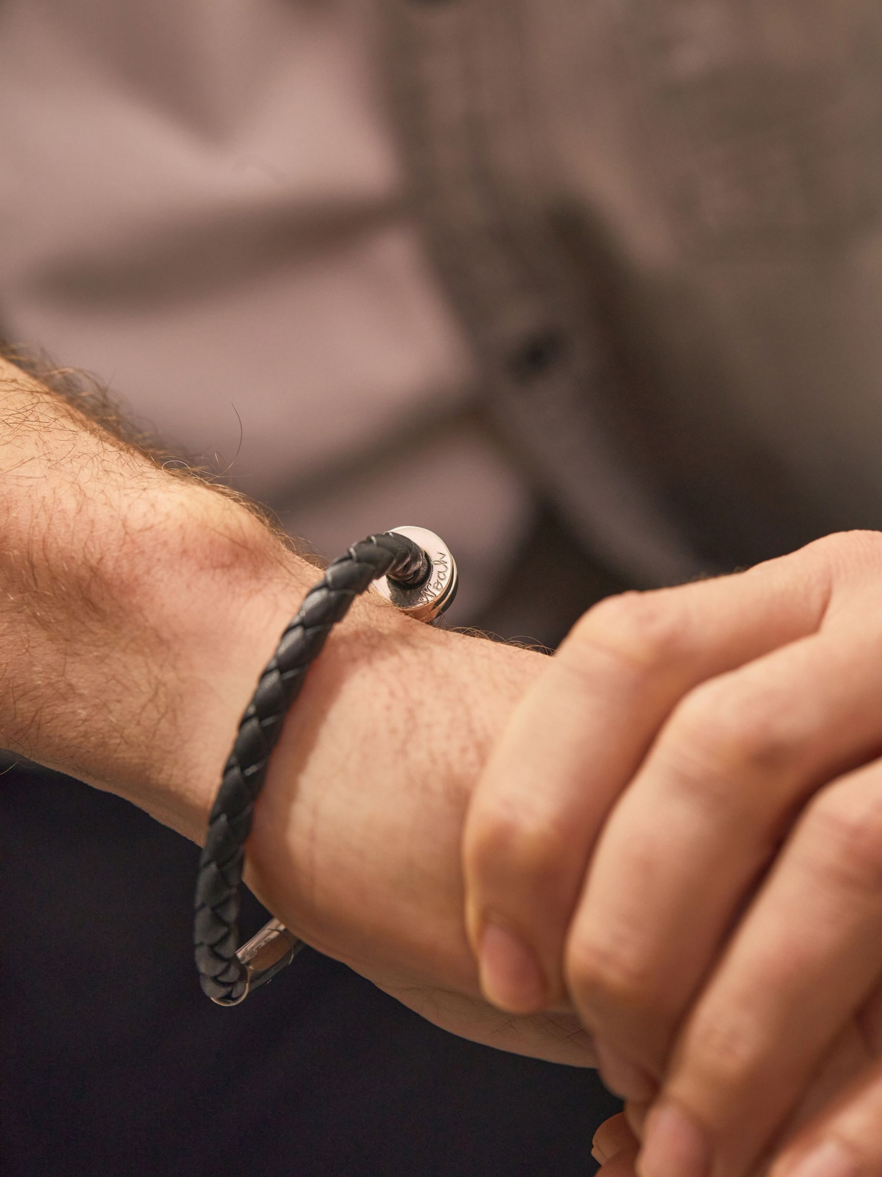 Sterling Silver Merci Maman Men's Personalised Unity Leather Bracelet - Image 1 of 3