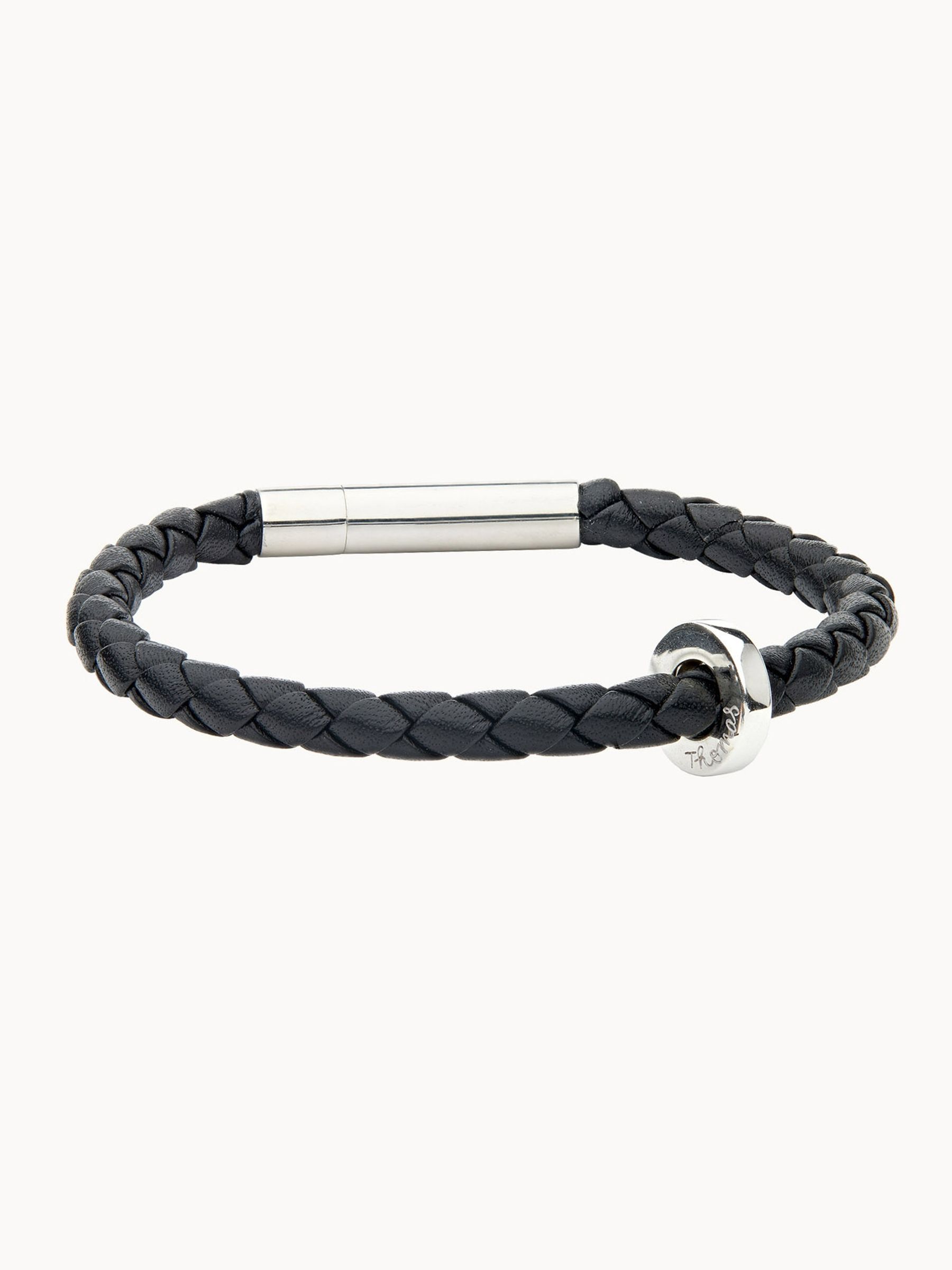 Sterling Silver Merci Maman Men's Personalised Unity Leather Bracelet - Image 3 of 3