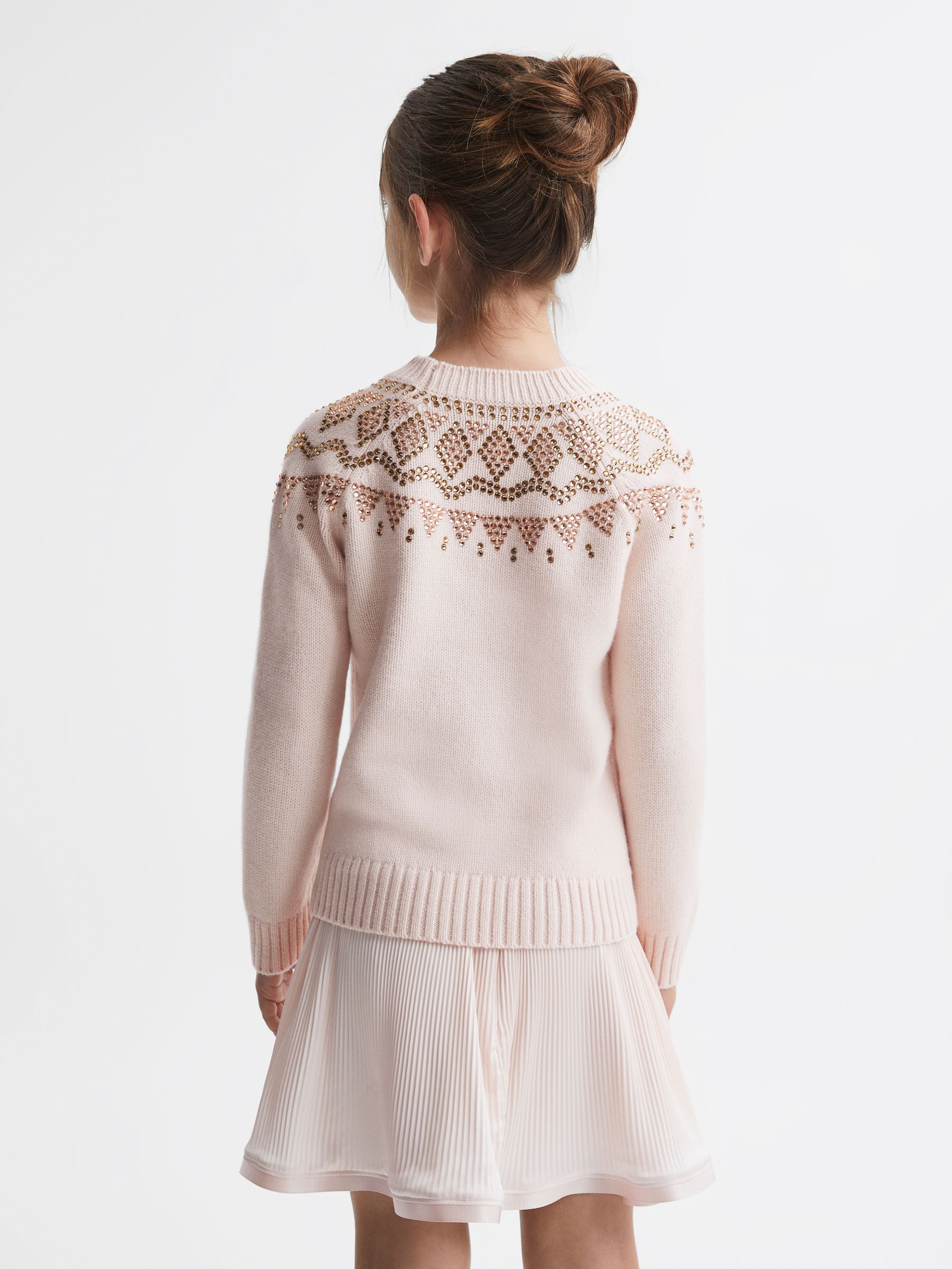9-14 yrs Wool Blend Embellished Crew Neck Jumper in Soft Pink - Image 5 of 6