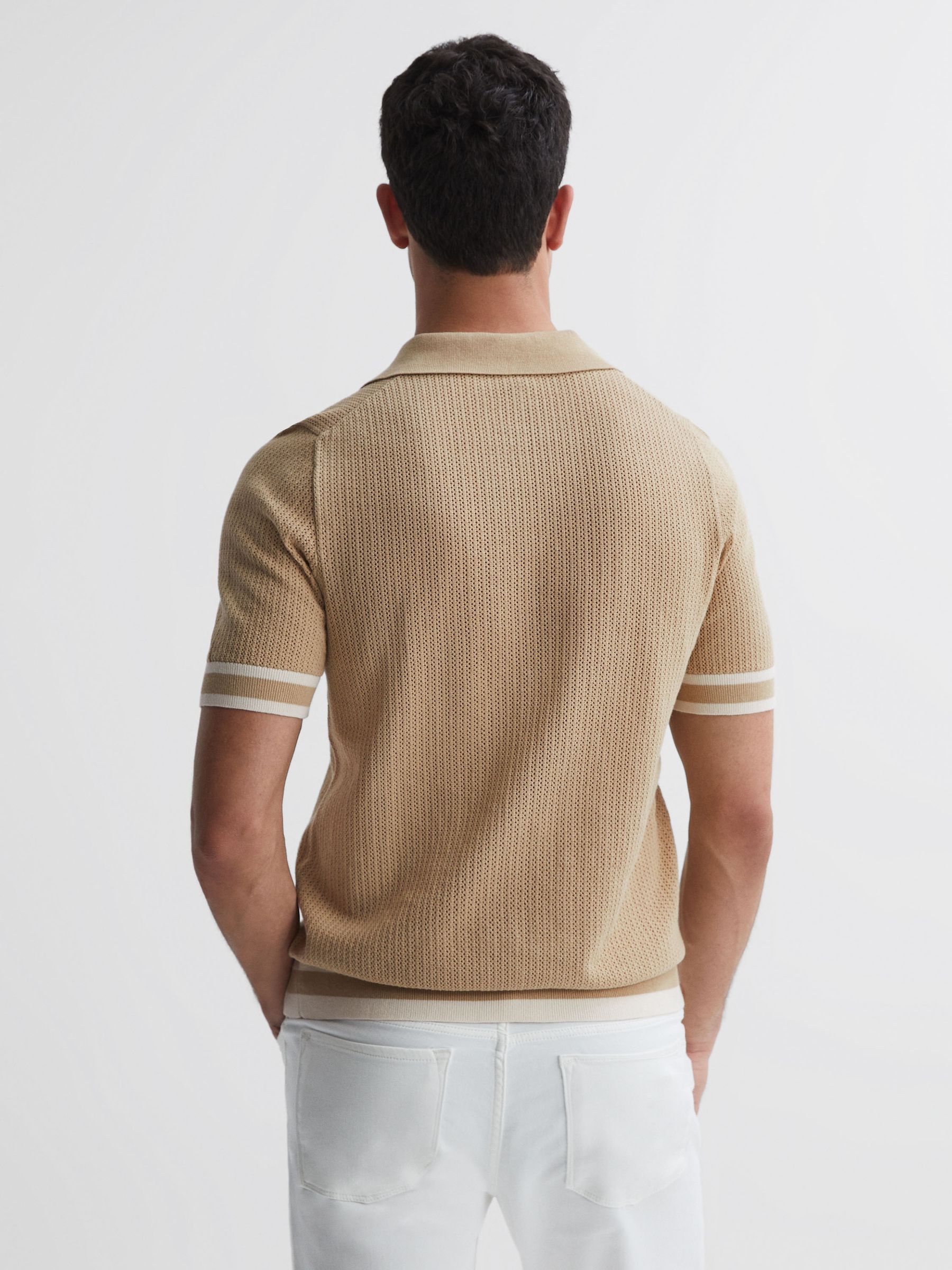 Reiss | Ché Knitted Half-Button Polo Shirt in Mink/Tobacco - Image 5 of 5